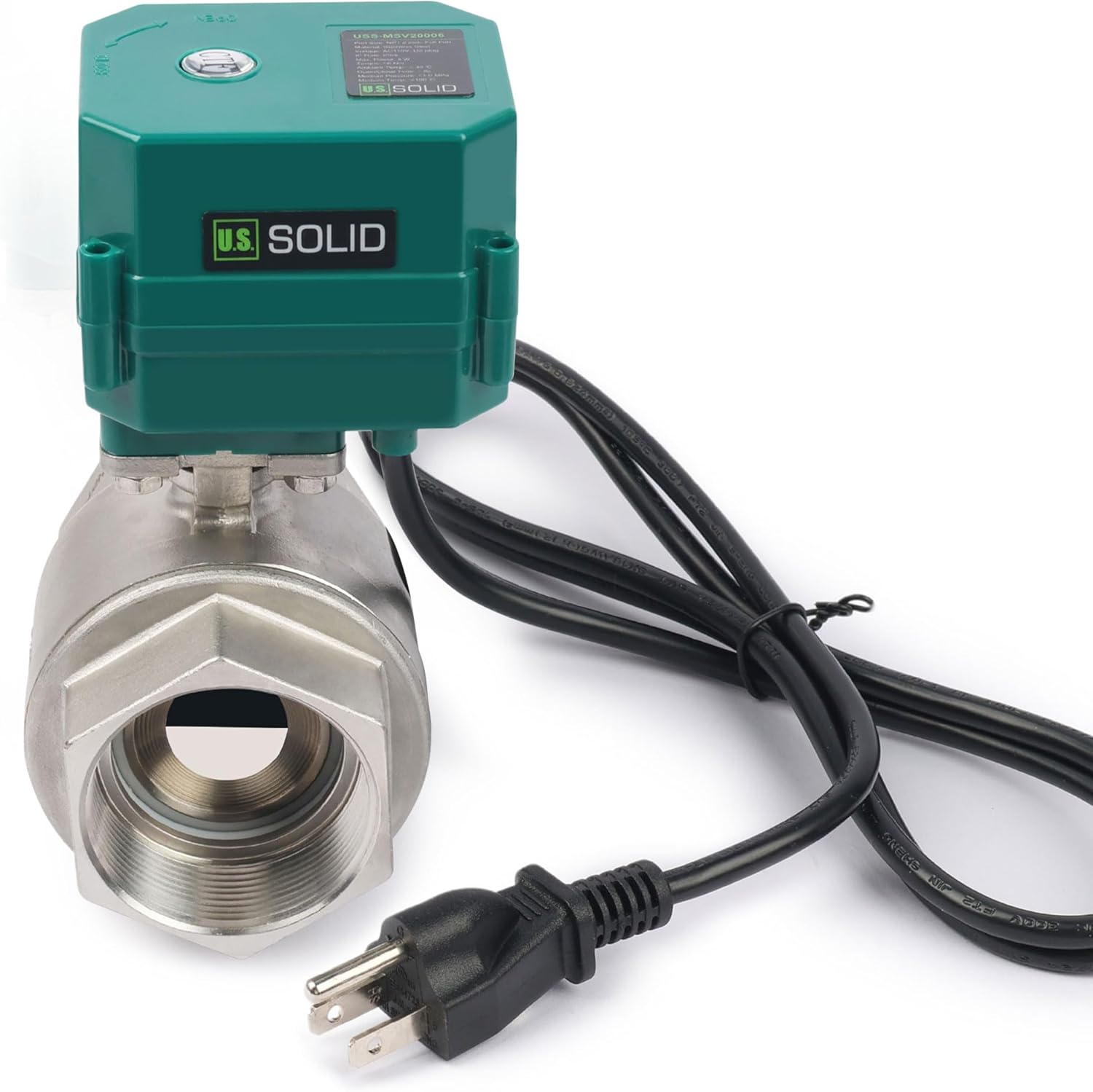 U.S. Solid 2" Motorized Ball Valve with US Plug 110VAC Stainless Steel Electrical Ball Valve,Auto Return, Normally Closed, IP65