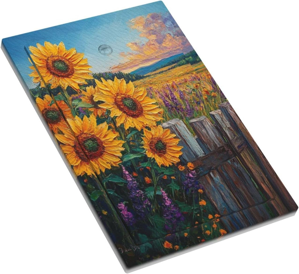 Decorative Light Switch Cover Plate Rustic Wilderness Sunflower Lavender Muzha Oil Painting 1 Gang No Device Single Blank Outlet Covers Wall Plate Cover Switchplate Faceplate