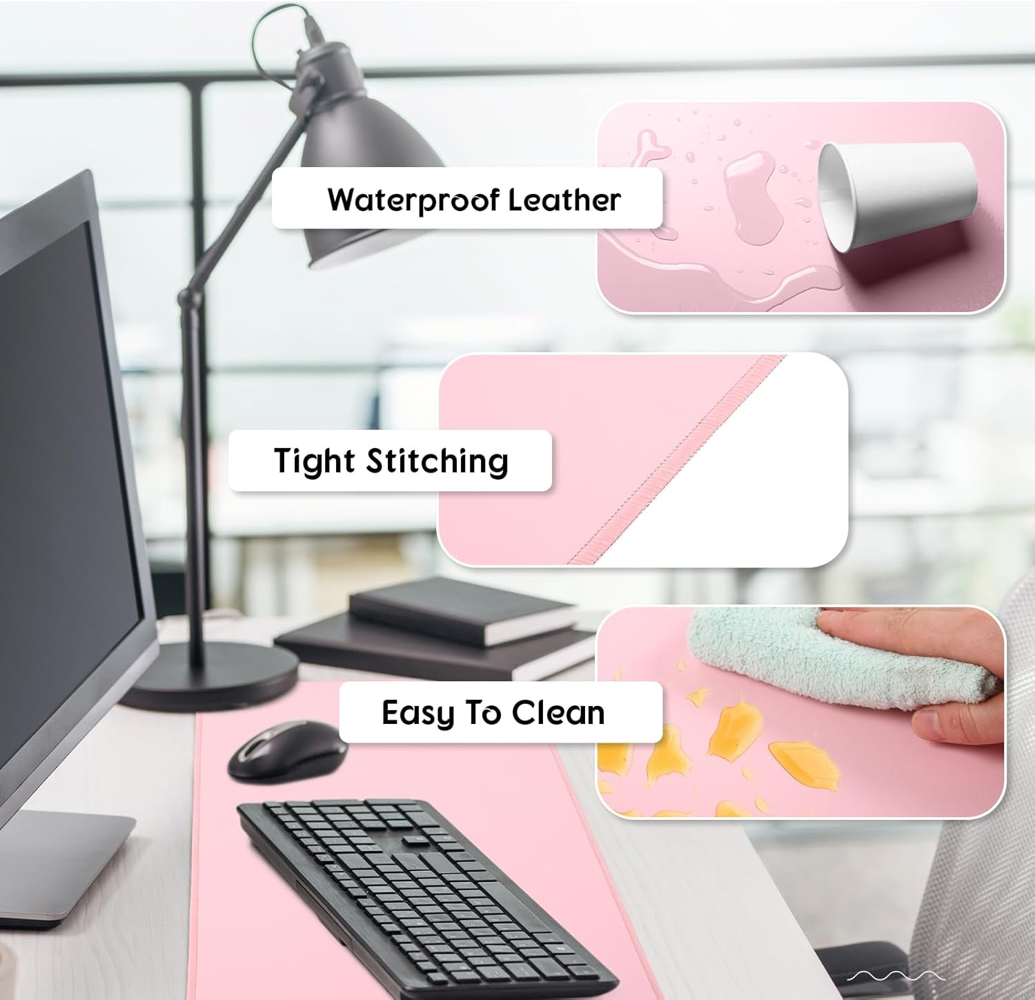 Konohan Heated Large Desk Mat PU Leather Warm Mouse Pad with 5 Heating Level & 4 Hour Auto Shut-Off Heating Keyboard Pad Warmer Gaming Mice Mat Only Supports 110v(Pink Color,31.5" X 13")