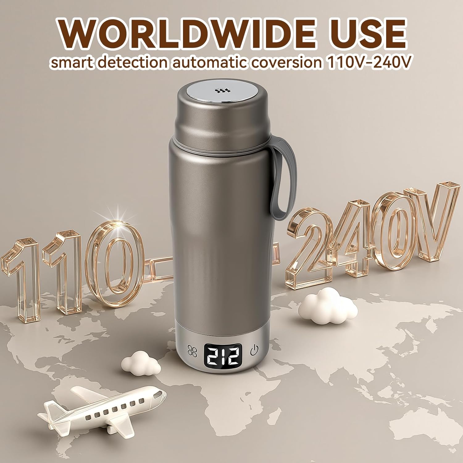 Pure Titanium Travel Kettle,Dual Voltage Portable Electric Kettle 110V-240V Smart Small Water Boiler for Tea & Coffee,12 Temperature Control,Auto Shut Off & Boil Dry Protection (Gray,380ML)