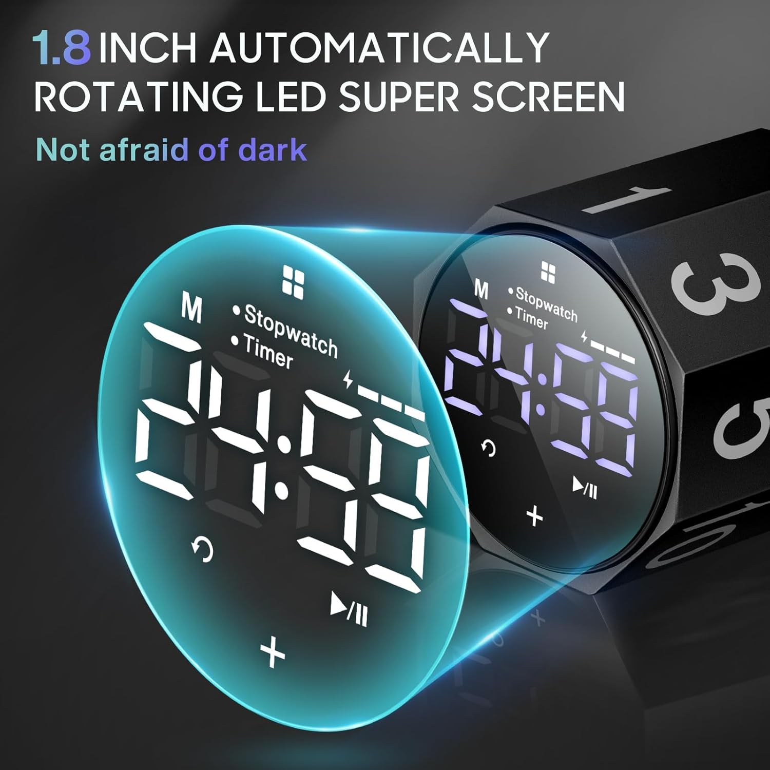 MIAOKE Pomodoro Timer-Aluminum Alloy Frosted Metal LED Large Screen Digital Automatically Rotated Display, Focus Efficient Management on Work and Study, Office, Living Room-Black
