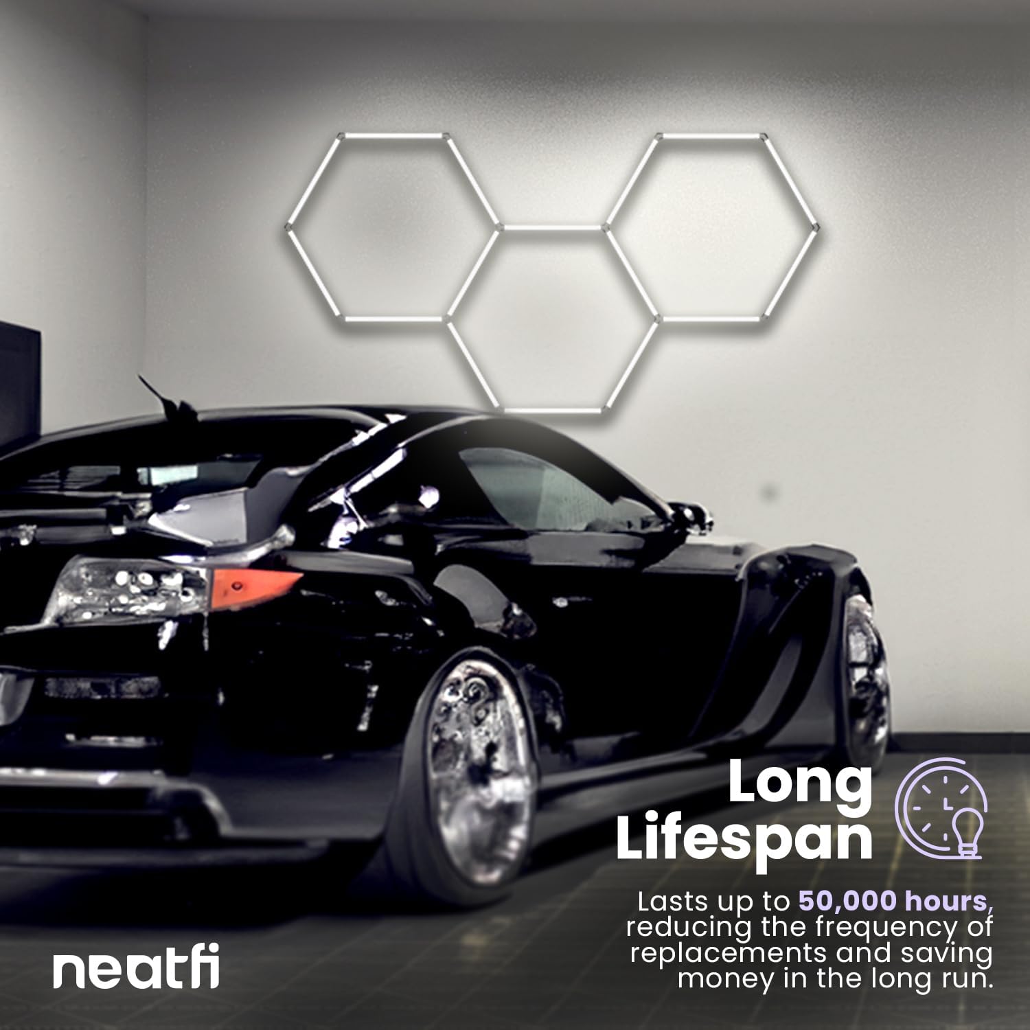 Neatfi LED Hexagon Garage Lights, 9,000 Lumens, 6500K, 90W, Hexagon Lights for Garage, Car Detailing, Auto Shops, Barber Shop, Basements, Warehouses, Beauty Salon, & Gyms (Cool White, 3 Hex)
