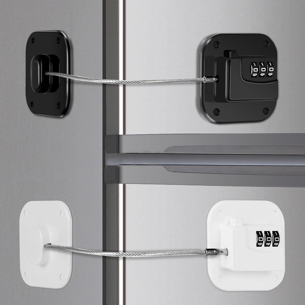 Refrigerator Lock, Combination Lock for Refrigerator Cabinets, Drawers, Heavy Duty Fridge Lock, Easy Install No Keys Needed (Black&White-2 Pack)