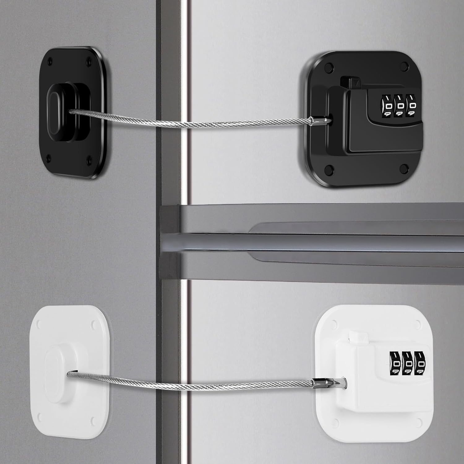 Refrigerator Lock, Combination Lock for Refrigerator Cabinets, Drawers, Heavy Duty Fridge Lock, Easy Install No Keys Needed (Black&White-2 Pack)