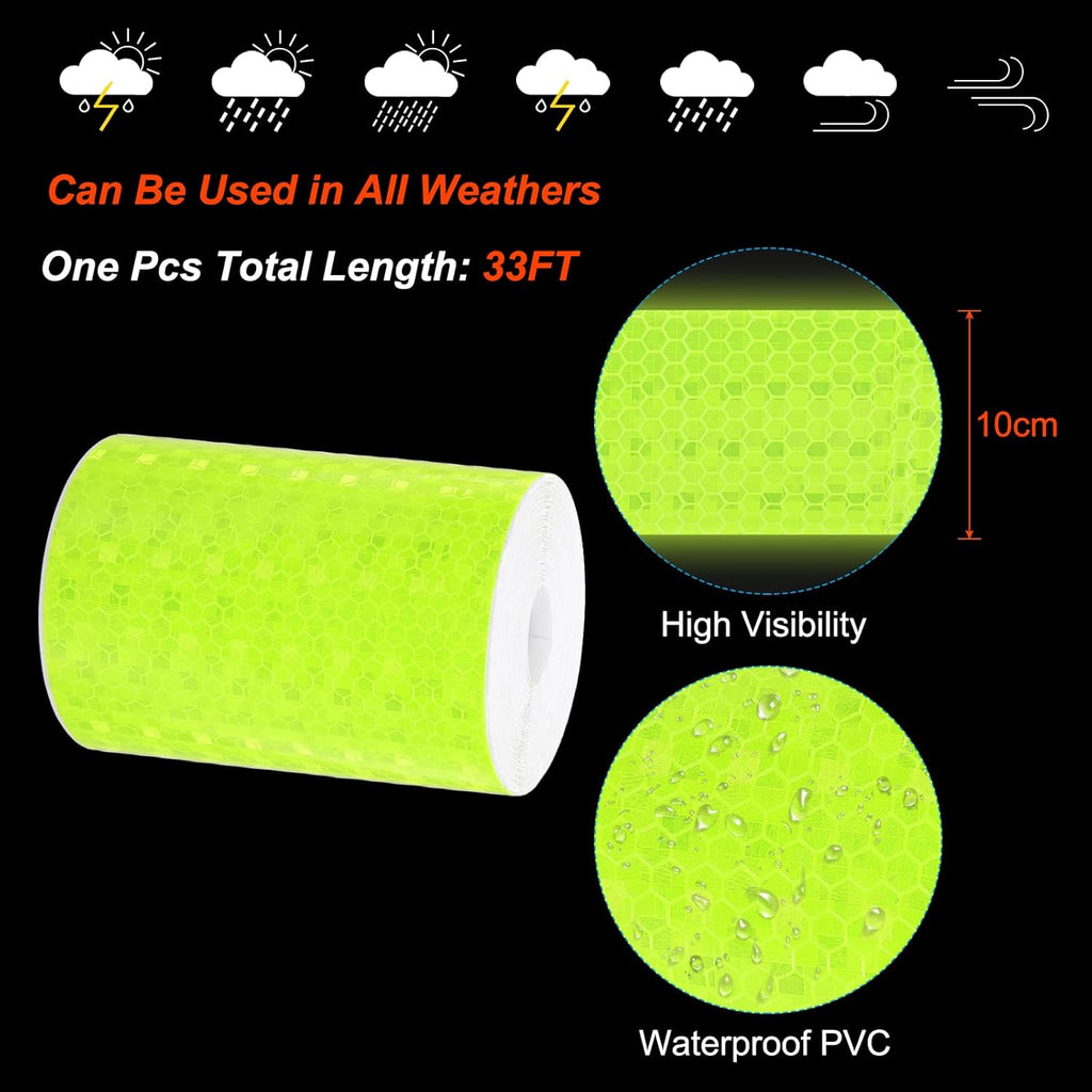 PATIKIL 4 Inch x 33 ft Reflective Tape, 1 Roll Waterproof Self Adhesive High Visibility Caution Warning Safety Tape Reflector with Scraper for Trucks Trailers Cars, Bright Green