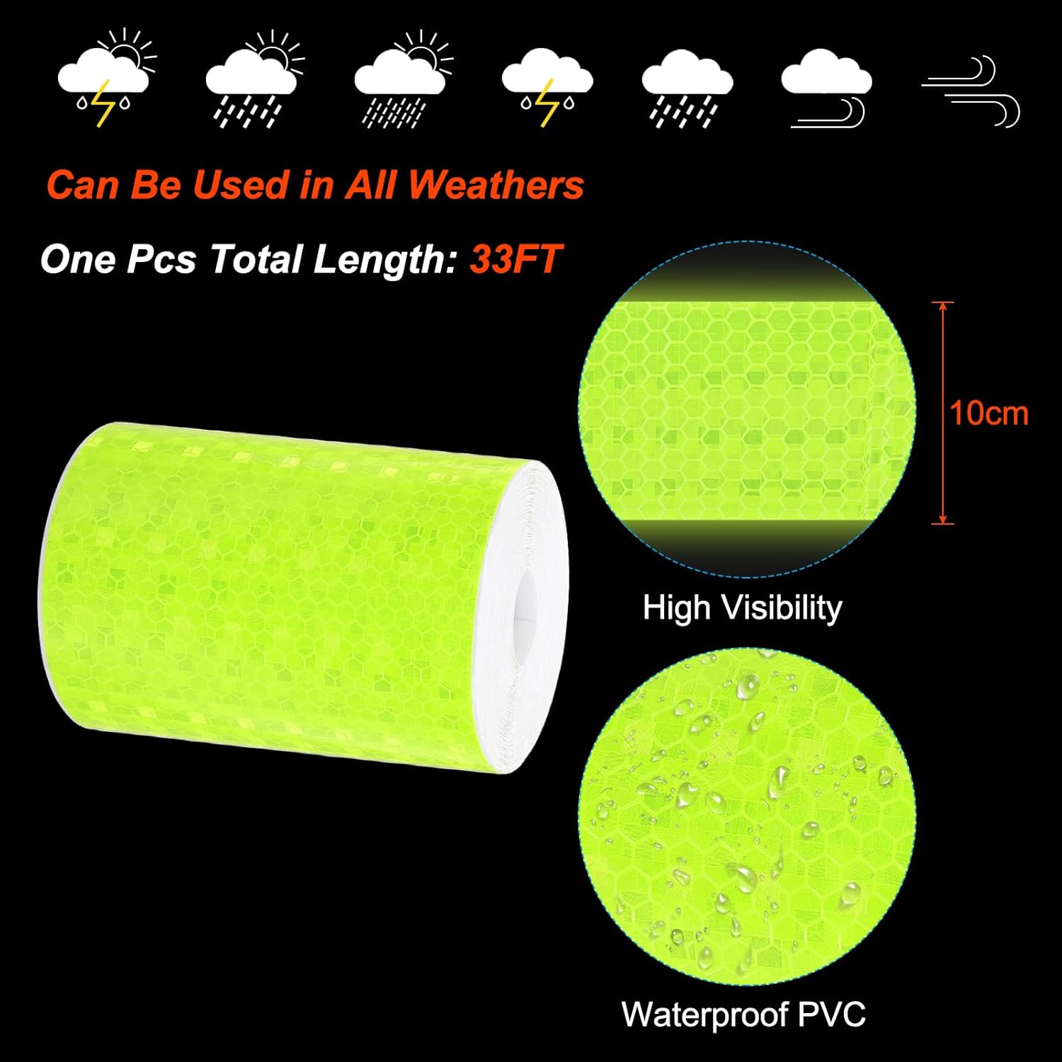 PATIKIL 4 Inch x 33 ft Reflective Tape, 1 Roll Waterproof Self Adhesive High Visibility Caution Warning Safety Tape Reflector with Scraper for Trucks Trailers Cars, Bright Green