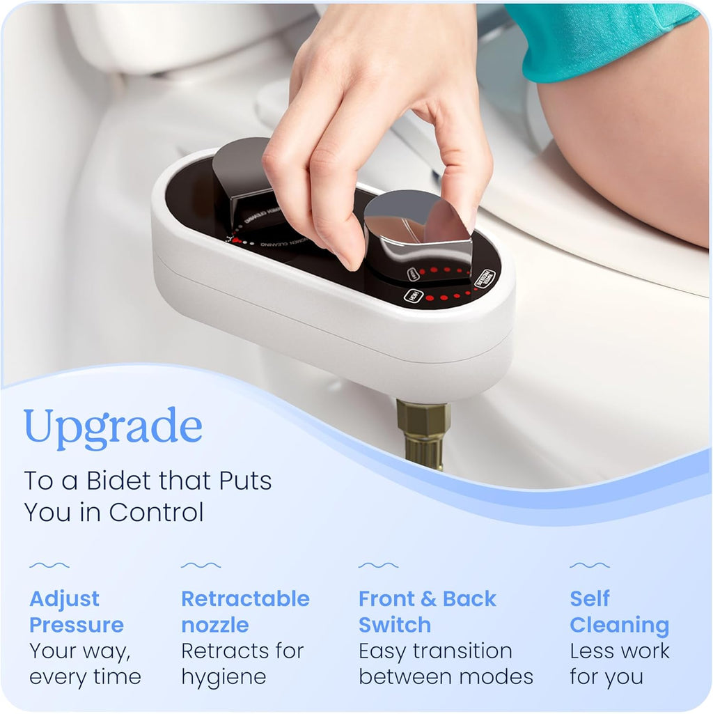 CLEAR REAR Bidet Attachment for Toilet Seat - Non-Electric, Self-Cleaning Dual Nozzle, Adjustable Water Pressure, Rear & Feminine Wash Hygienic Bathroom Upgrades - Fits Elongated Toilets (2 Pack)
