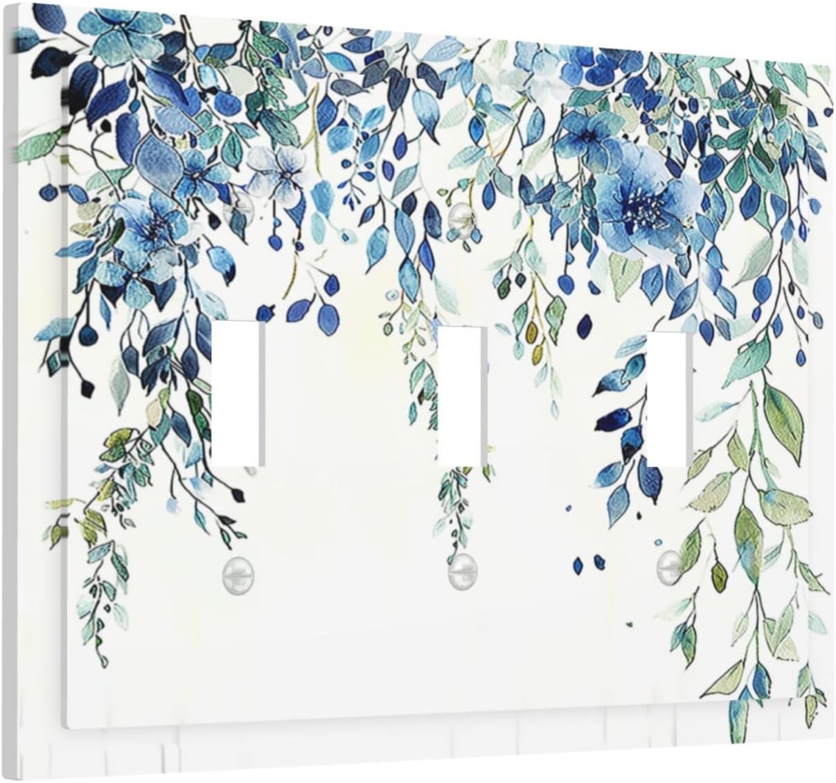 Decorative Switch Plates Boho Vintage Flowers Blue Green Sage 3 Gang Wall Plate Triple Toggle Light Switch Cover Faceplate Electrical Wall Panels for Bedroom Farmhouse Decor