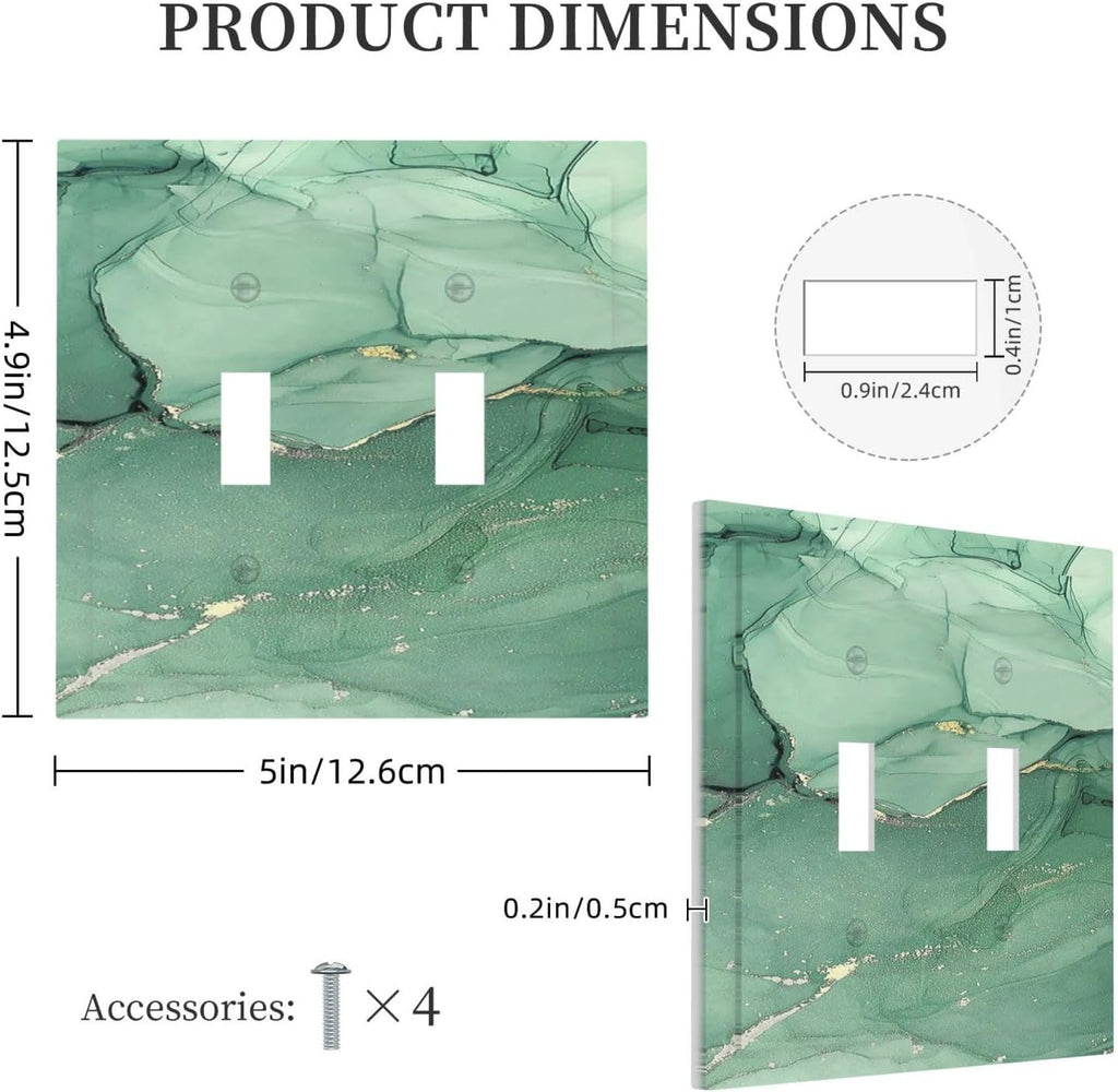 Decorative Switch Plates Simple Green Marble 2 Gang Double Toggle Outlet Light Switch Cover Wall Plate Electrical Faceplate for living Room Office Decor