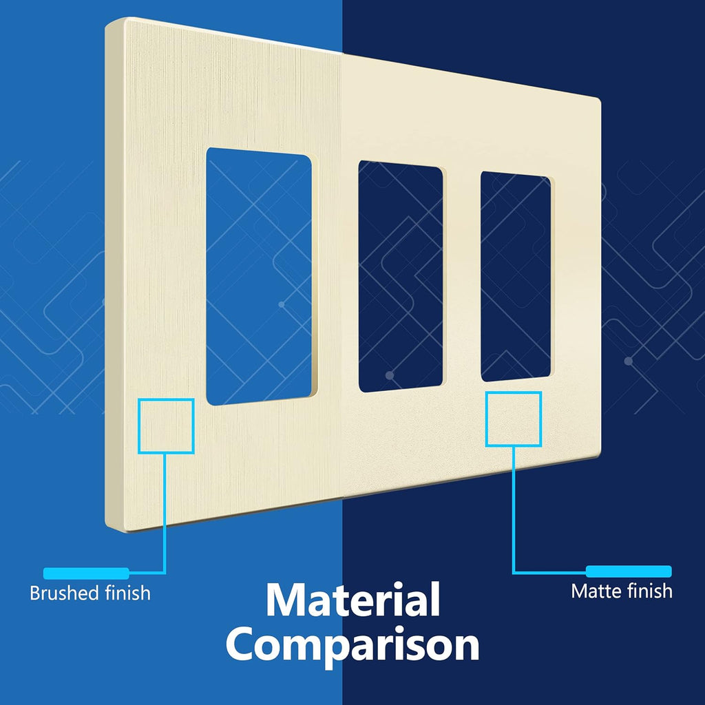 LIDER Brushed Finish Decorator Switch Cover, Screwless Wall Plate, Mid-Size 3-Gang 4.88" x 6.77", Unbreakable Polycarbonate Thermoplastic, UL Listed, LSWP-33M-BLA, Brushed Light Almond