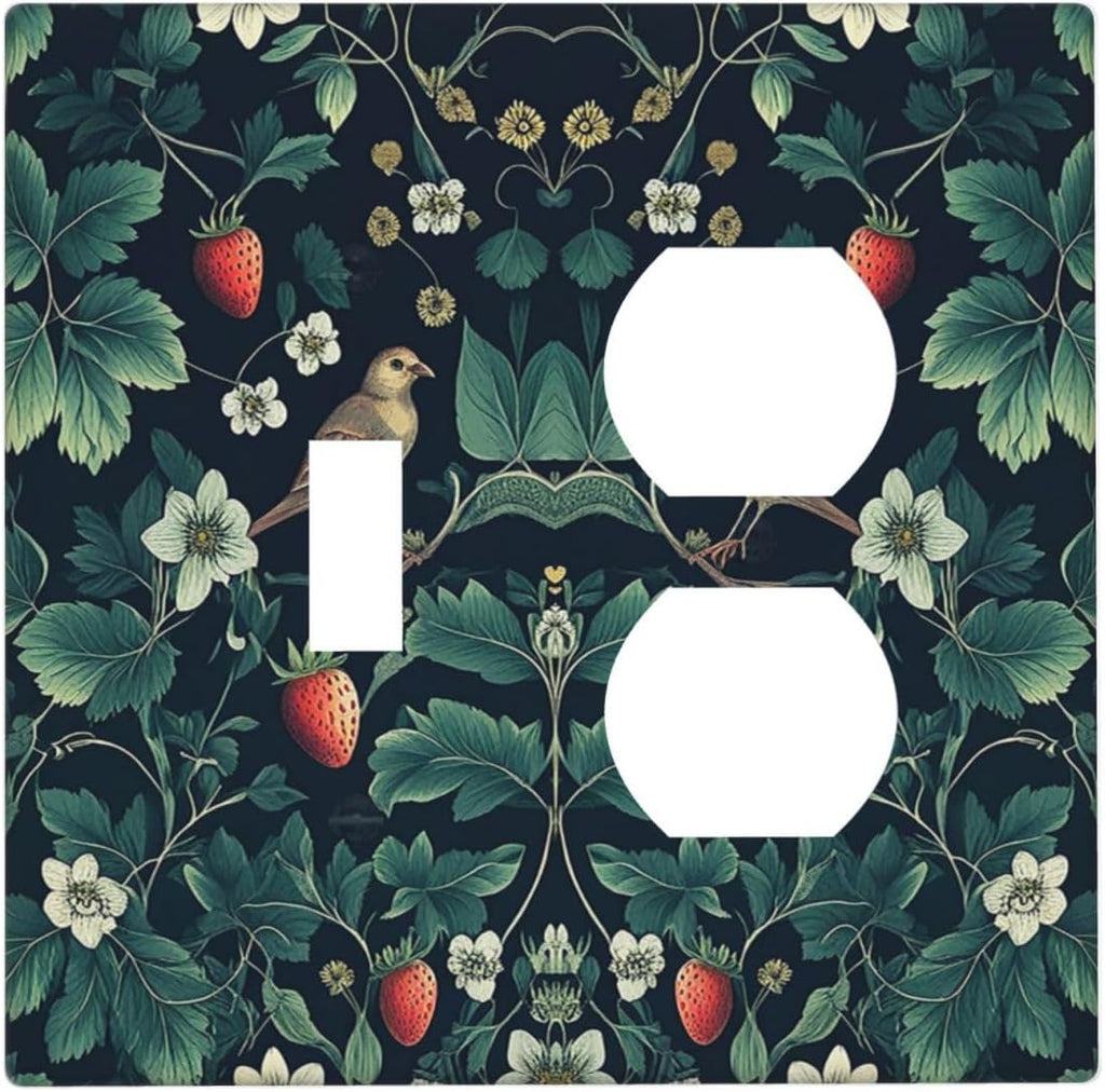 Wallplates Strawberry Birds Flowers Plant Morris Floral 1 Toggle 1 Duplex Switch Plate Electrical GFCI Faceplate Decorative Light Switch Covers for Bedroom Farmhouse Decor