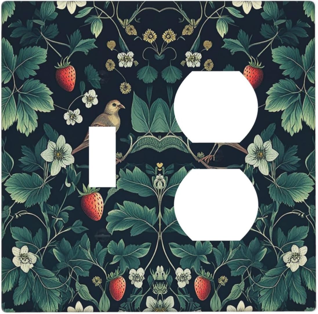 Wallplates Strawberry Birds Flowers Plant Morris Floral 1 Toggle 1 Duplex Switch Plate Electrical GFCI Faceplate Decorative Light Switch Covers for Bedroom Farmhouse Decor