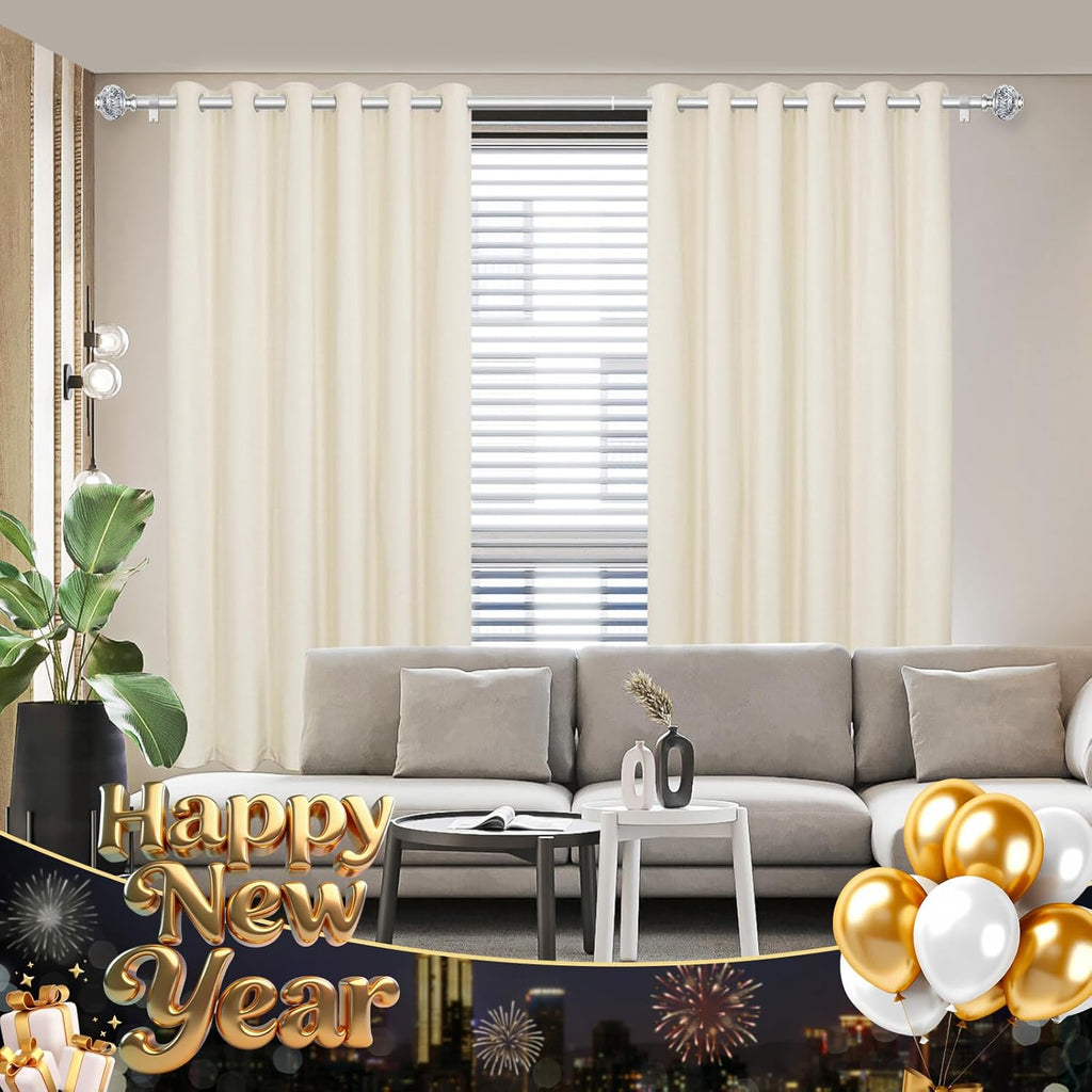 1 Inch Silver Curtain Rods for Windows 140 to 195 Inches (6 to 12 ft), Telescoping Single Drapery Rod, USFOOK Decorative Curtain Rod with Translucent Finials
