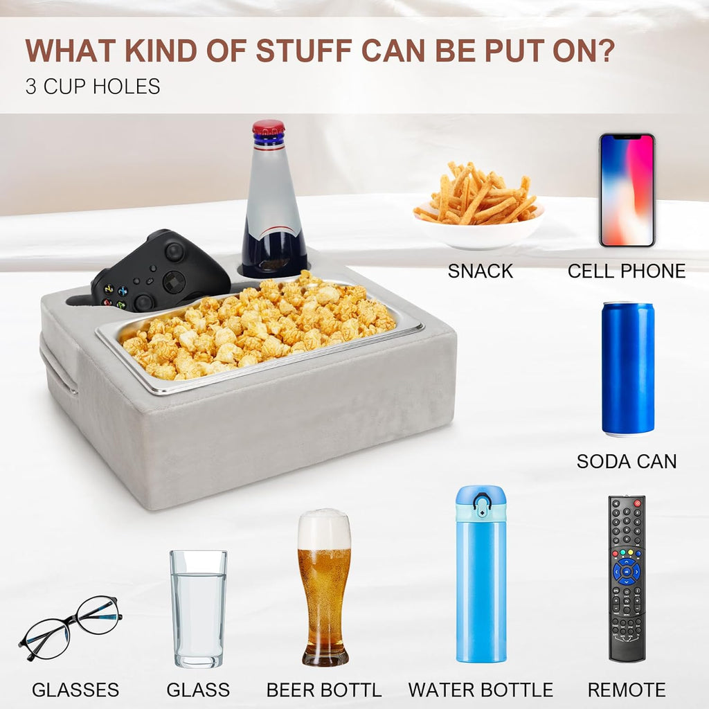 Couch Cup Holder, Couch Caddy, Couch Drink Holder, Bed Cup Tray, Sofa Cup Holder Remotes Holder for Cups, Headphones, Snacks and Phones, Use it on Car, Pack, Beach, RV, and More(Silvergrey)