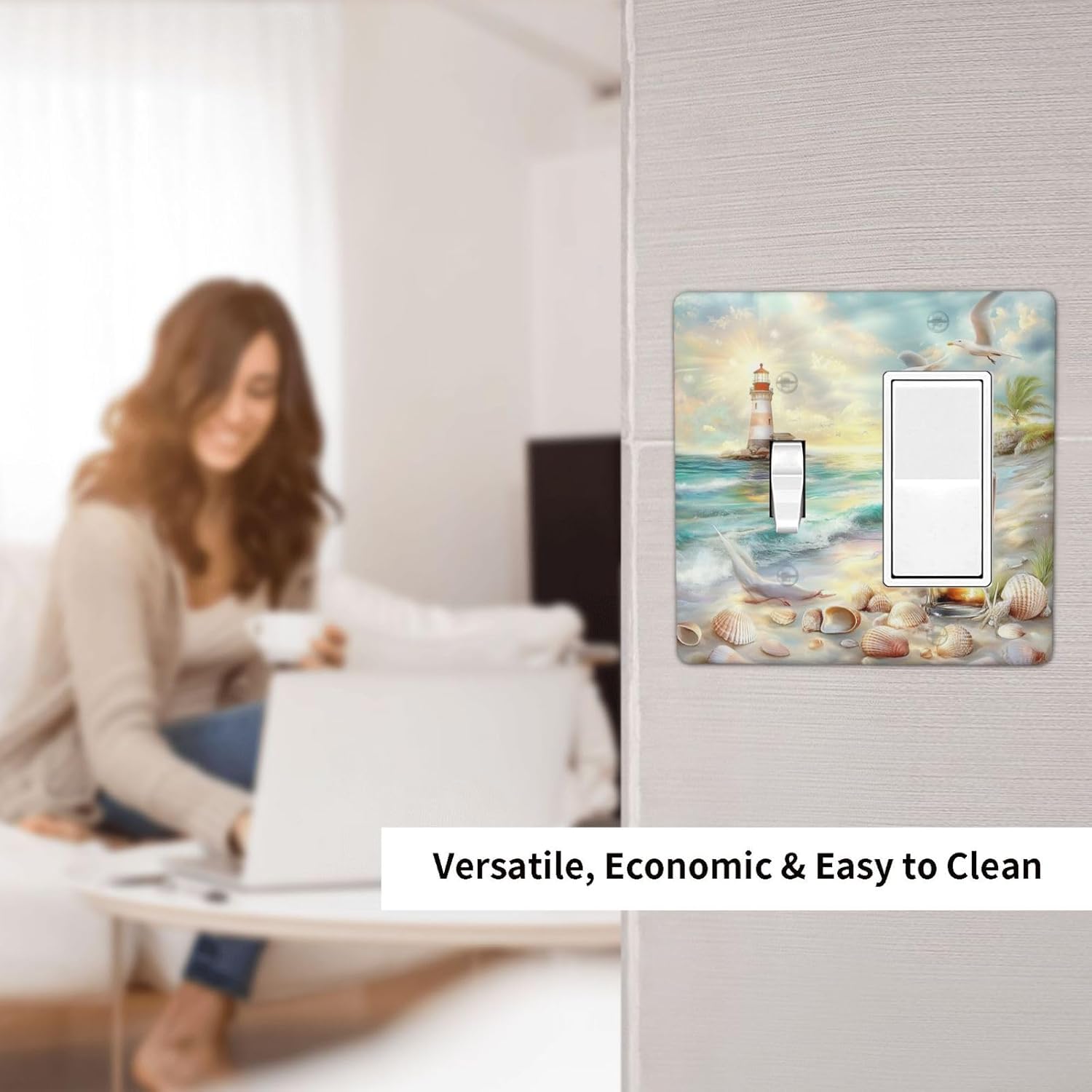 Outlet Covers Beach Ocean Lighthouse Seashells 1 Toggle 1 Rocker Combination Decorative Wall Plate Electrical Switch Plates Light Switch Cover Plate For Bed Room Living Room Decor