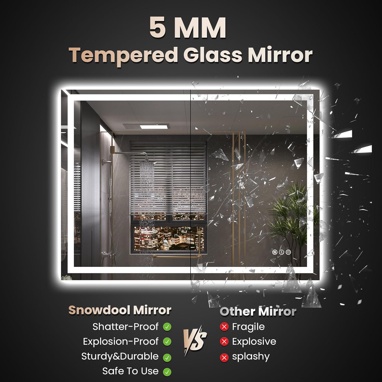 40"X32" LED Bathroom Mirror with Front Lights and Backlit, Anti-Fog, Dimmable, Shatter-Proof Tempered Glass, Lighted Bathroom Vanity Mirror for Wall with 3 Colors, Memory Function