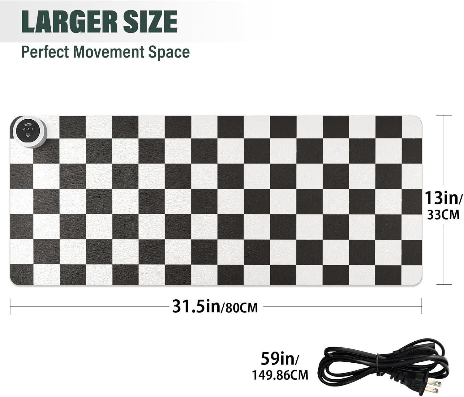 Checkered Black and White Heated Desk Pad Mouse Pad 31.5x13 Inch PU Leather Desk Mat with 3 Heat Levels Large Mouse Gaming Computer Laptop Mat