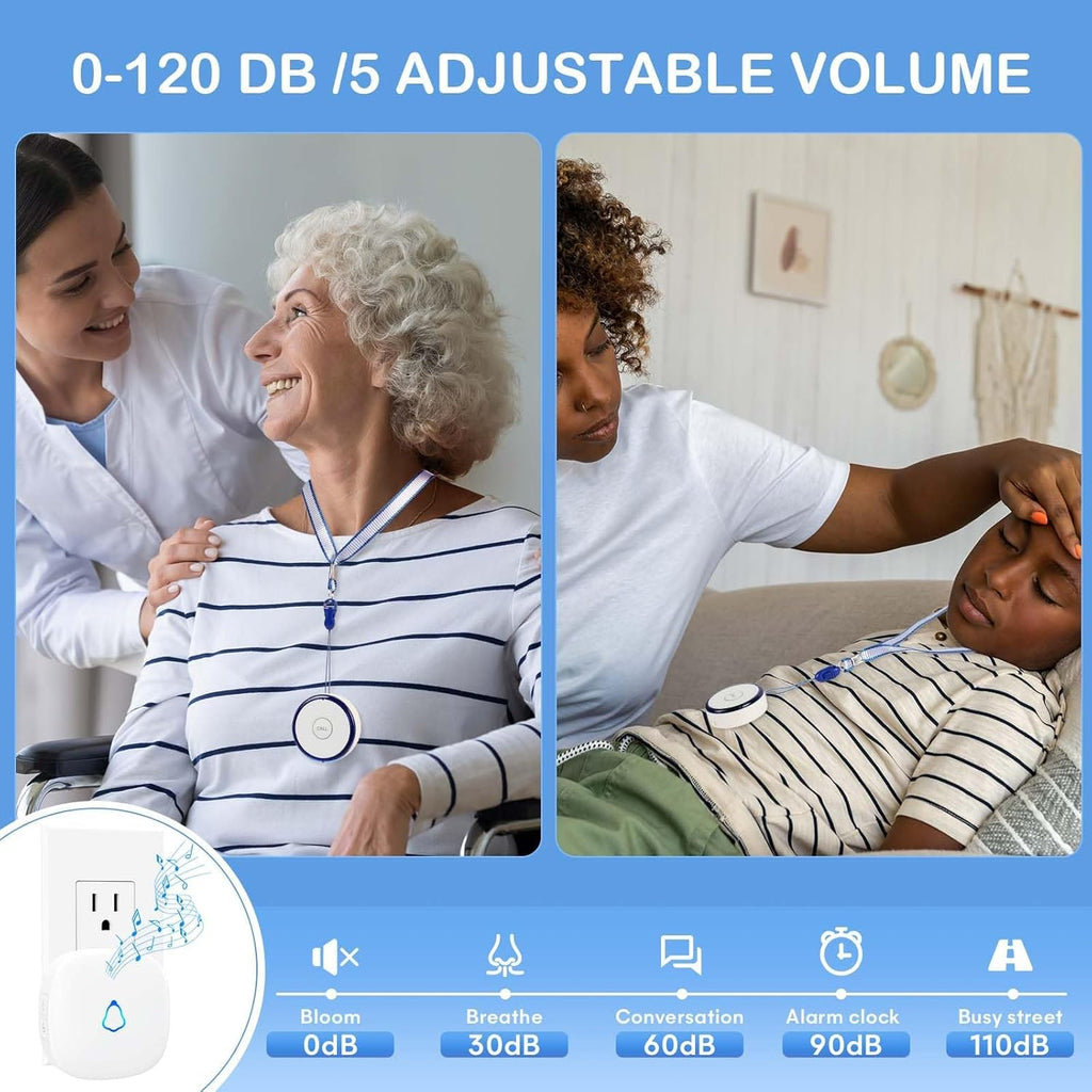 Caregiver Pager Alert Button for Home, Life Alert Bell for Elderly Monitoring Emergency Button Bell, 500FT Wireless Panic Call Button Alarm Nurse Care for Seniors Patients, Waterproof