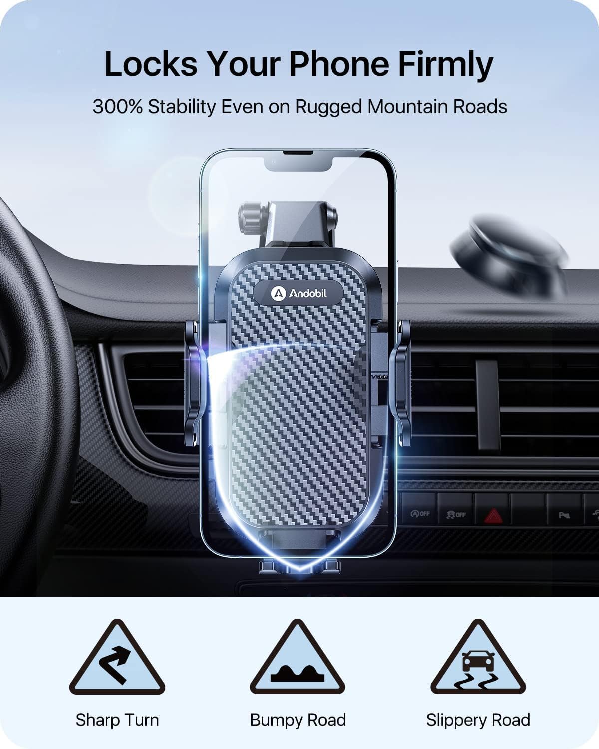 andobil Car Phone Holder, 2025 Military-Grade 89lbs Strongest Suction Phone Holders for Your Car Dashboard/Windshield/Vent Easy Clamp Car Phone Mount Stand for iPhone 17 16 15 14 13 Pro Max Samsung