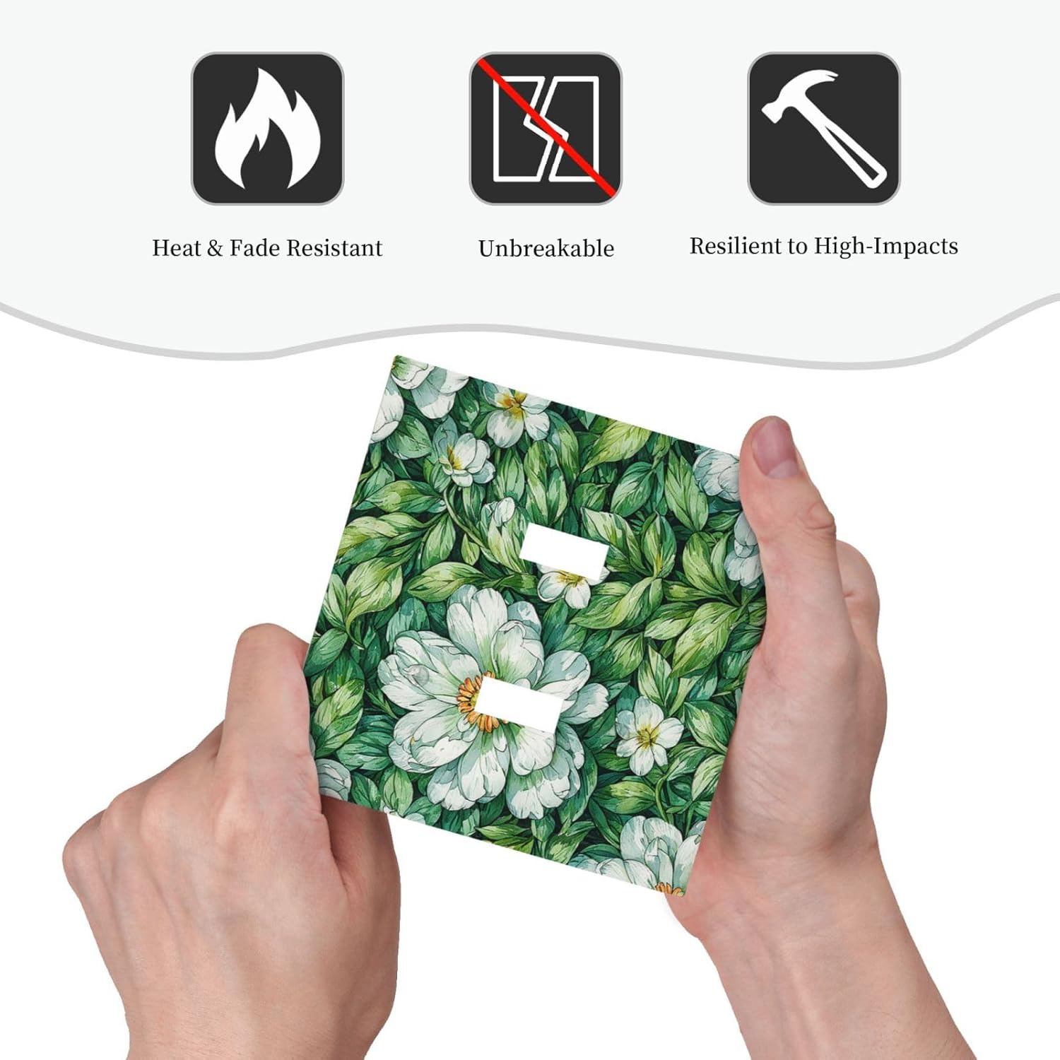 Vintage Floral White Flowers Green Plants Leaves Decorative Switch Plates 2 Gang Double Toggle Outlet Light Switch Cover Wall Plate Electrical Faceplate for Bedroom Bathroom Decor