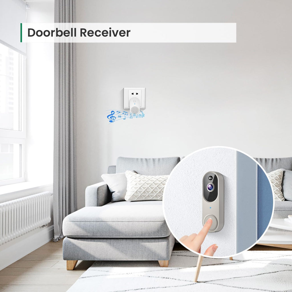 1080p Wireless Video Doorbell Camera, AI Human Detection, Live View, Night Vision, Cloud Storage, 2.4G WiFi, Battery Powered, Indoor Outdoor Surveillance (Doorbell Receiver Included (Linen))