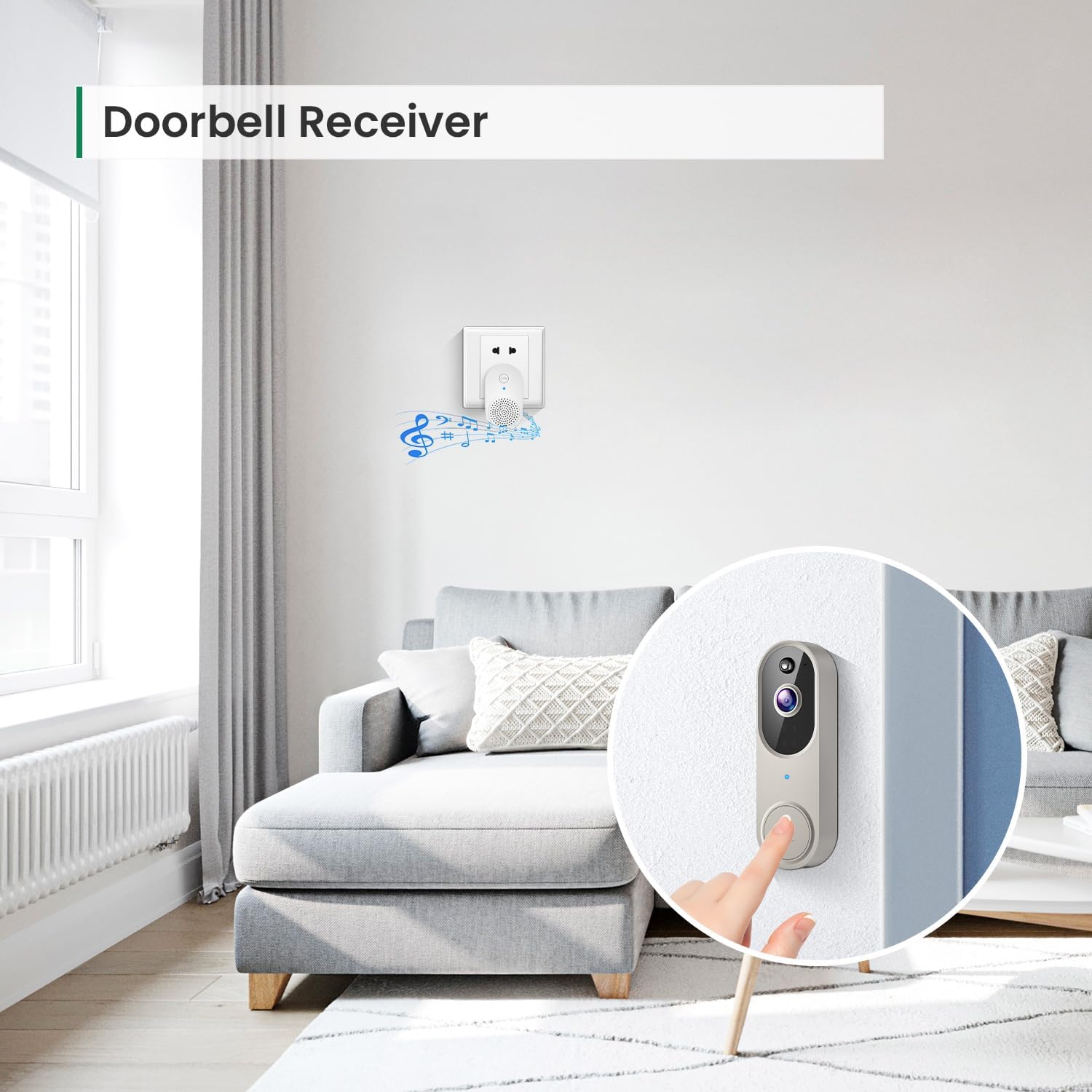 1080p Wireless Video Doorbell Camera, AI Human Detection, Live View, Night Vision, Cloud Storage, 2.4G WiFi, Battery Powered, Indoor Outdoor Surveillance (Doorbell Receiver Included (Linen))