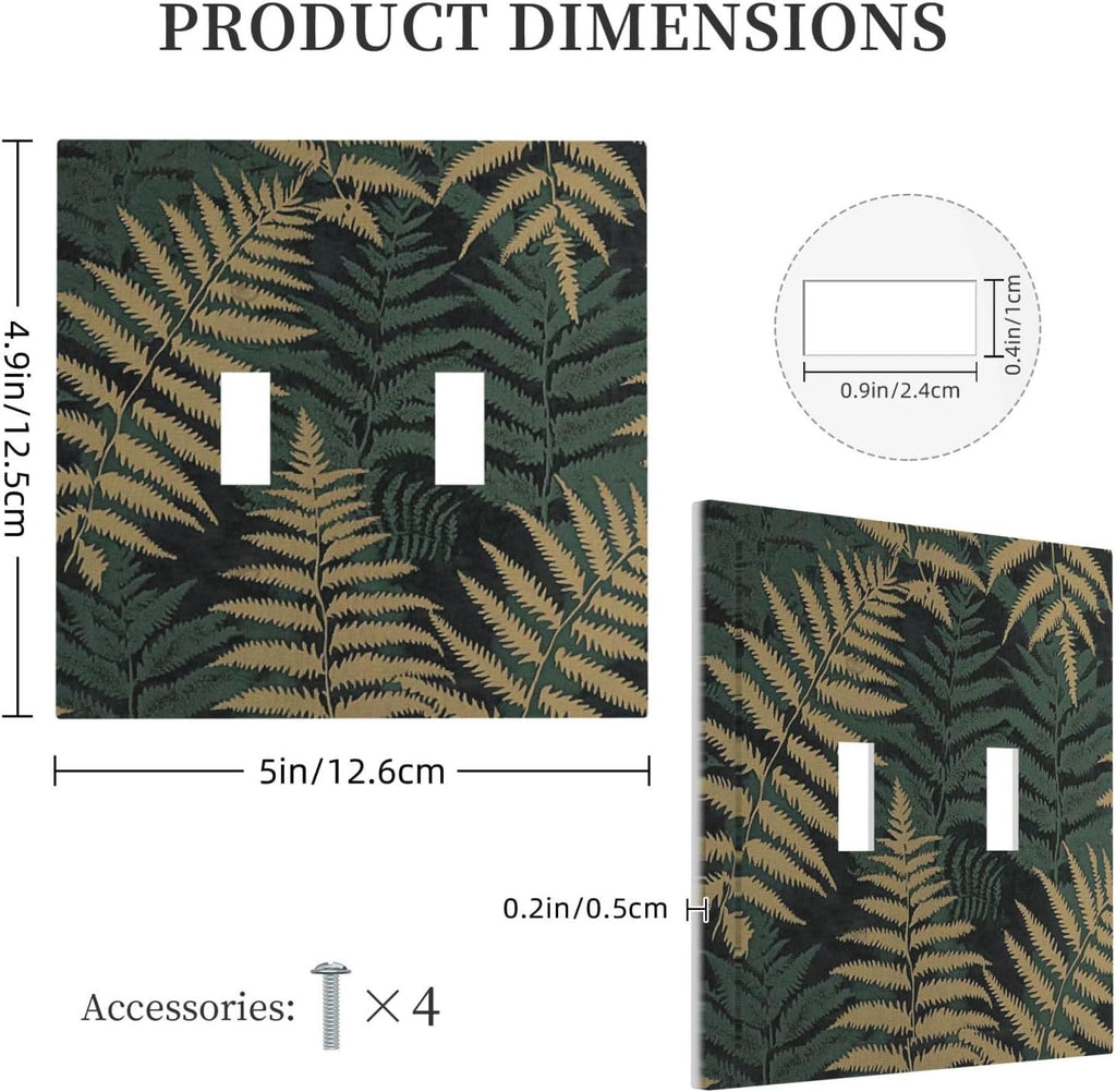 Decorative Switch Plates Botanical Fern Green Leaf Forest 2 Gang Double Toggle Outlet Light Switch Cover Wall Plate Electrical Faceplate For Bed Room Home Decor