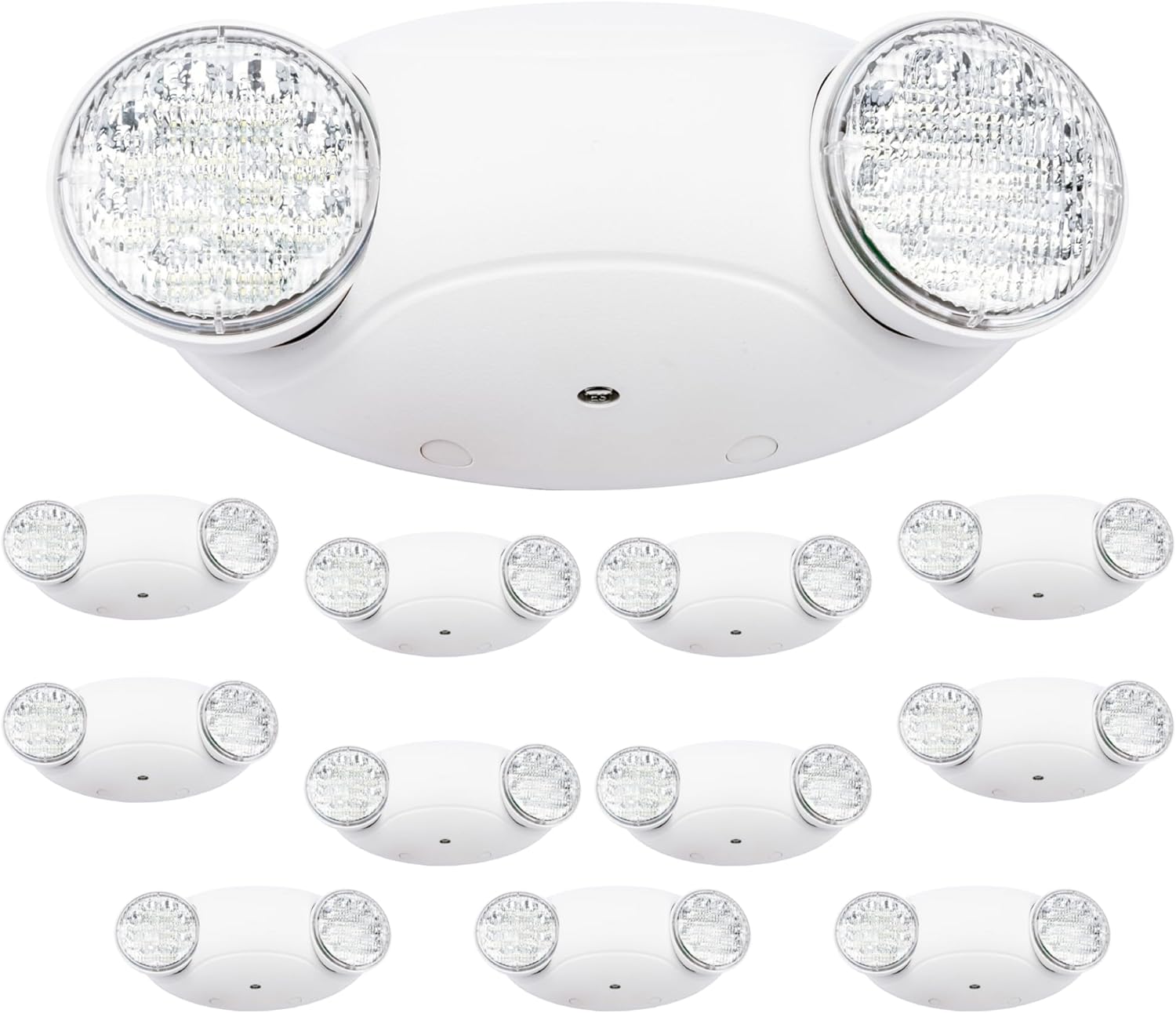 LIT-PaTH LED Emergency Lighting Fixtures with 2 LED Bug Eye Heads and Back Up Batteries- US Standard Exit Light, UL 924 and CEC Qualified, 120/277 Voltage, White, 12-Pack