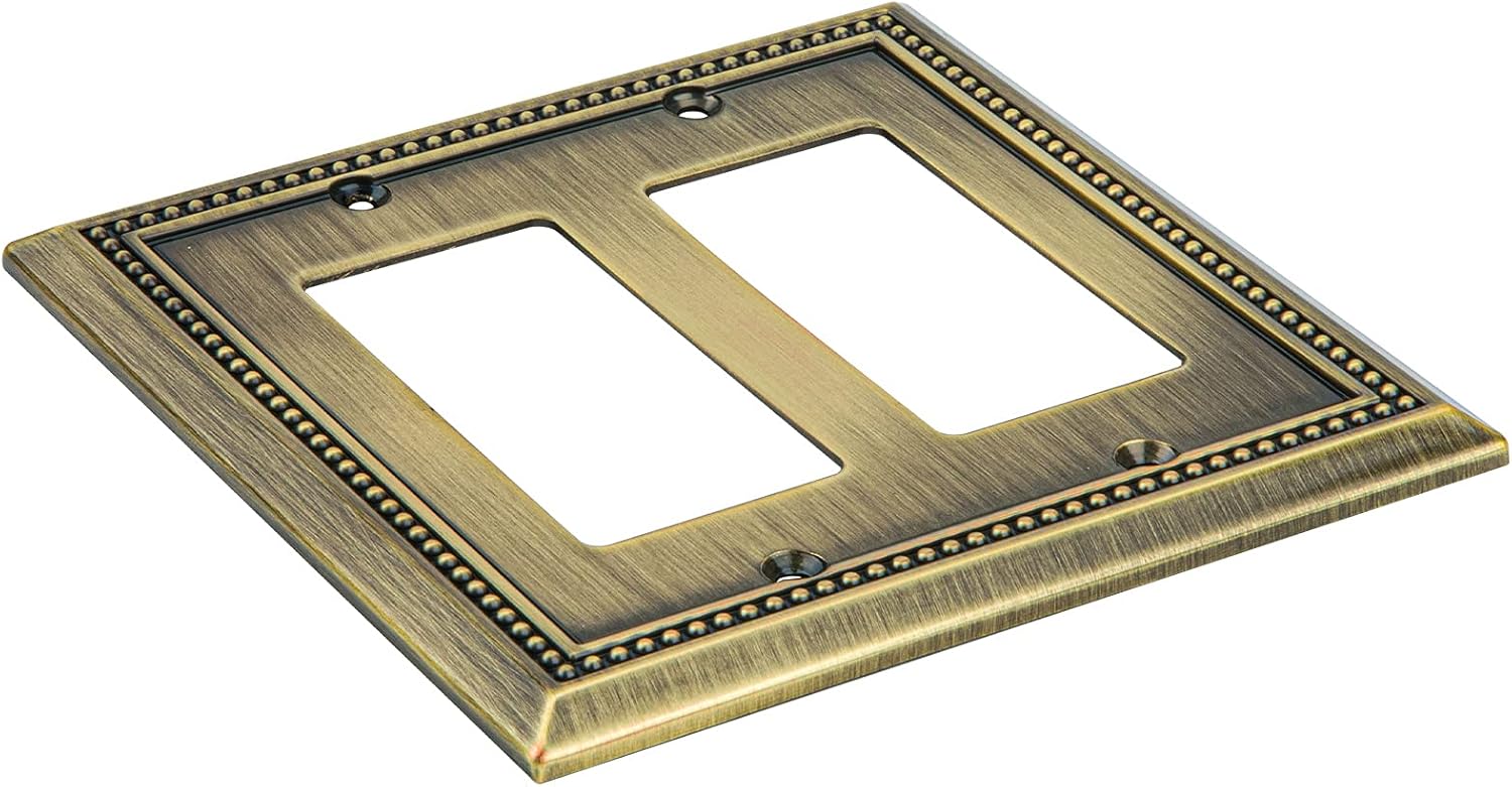 Henne Bery Sunken Pearls Heavy Duty Decorative Wall Plate Switch Plate Outlet Cover (Double Decorator, Antique Brass)