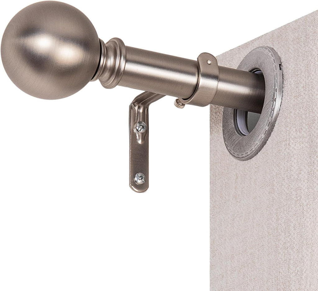Curtain Rods for Windows 18 to 88 inches, 1 Inch Modern Metal Drapery Rods, Adjustable Heavy Duty Curtain Pole with Round Finials(18"-88"Satin Nickel)