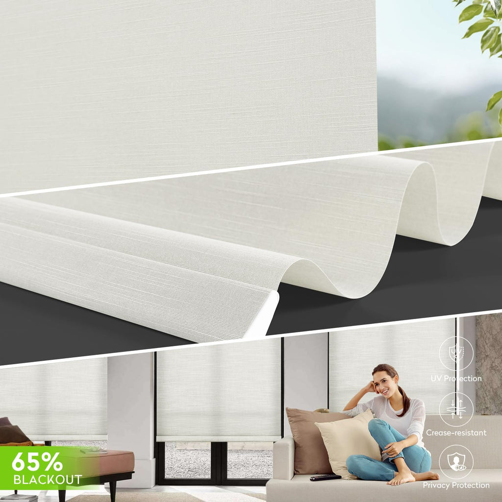 ZSTARR Motorized Light Filtering Roller Blinds with Remote Control,Rechargeable Smart Window Shades Compatible with Alexa Google via Hub,Fabric Wrapped Valance, Custom Size (Light Beige)