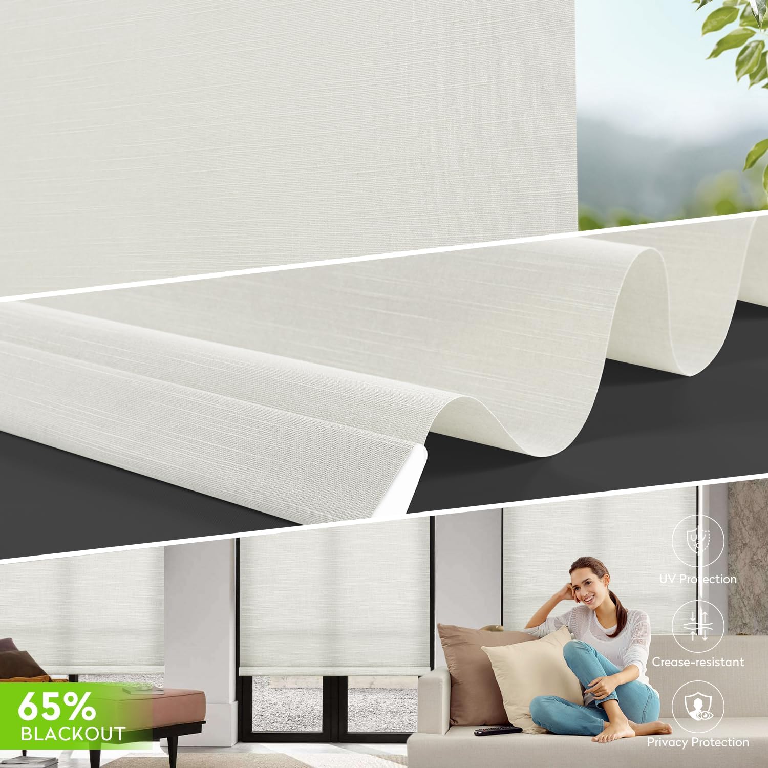 ZSTARR Motorized Light Filtering Roller Blinds with Remote Control,Rechargeable Smart Window Shades Compatible with Alexa Google via Hub,Fabric Wrapped Valance, Custom Size (Light Beige)
