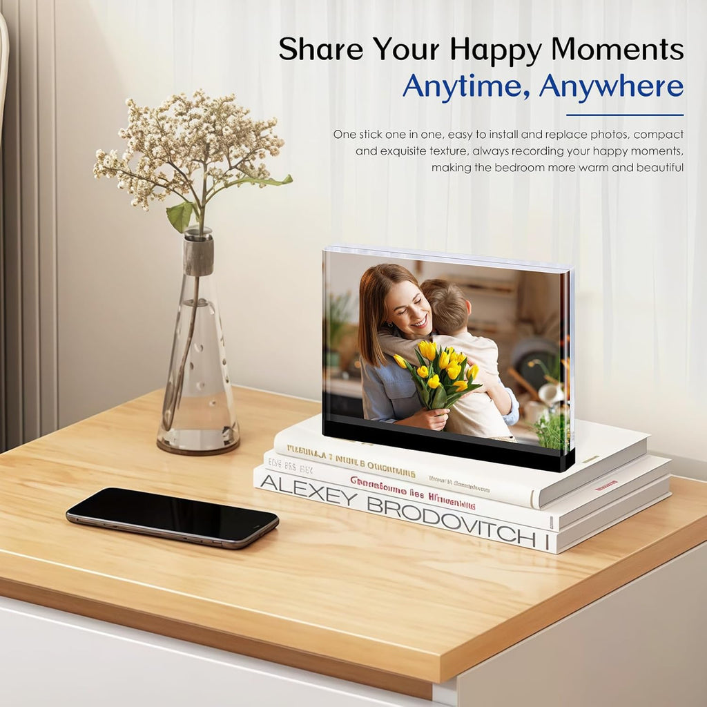 4×6 acrylic photo frame(3 Pack) -Double Sided 20 mm clear picture frame| Magnetic Standing Modern Design for Stereoscopic Displays, Desk Decor &Perfect Memories Gifts