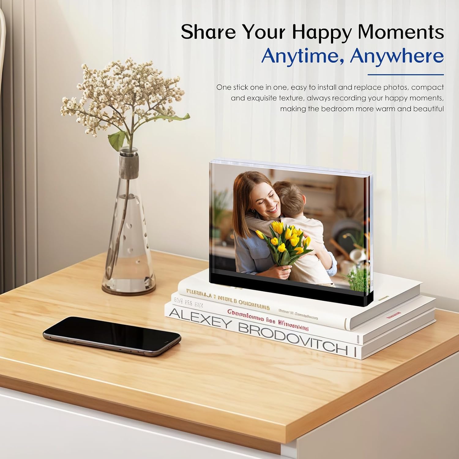 4×6 acrylic photo frame(3 Pack) -Double Sided 20 mm clear picture frame| Magnetic Standing Modern Design for Stereoscopic Displays, Desk Decor &Perfect Memories Gifts