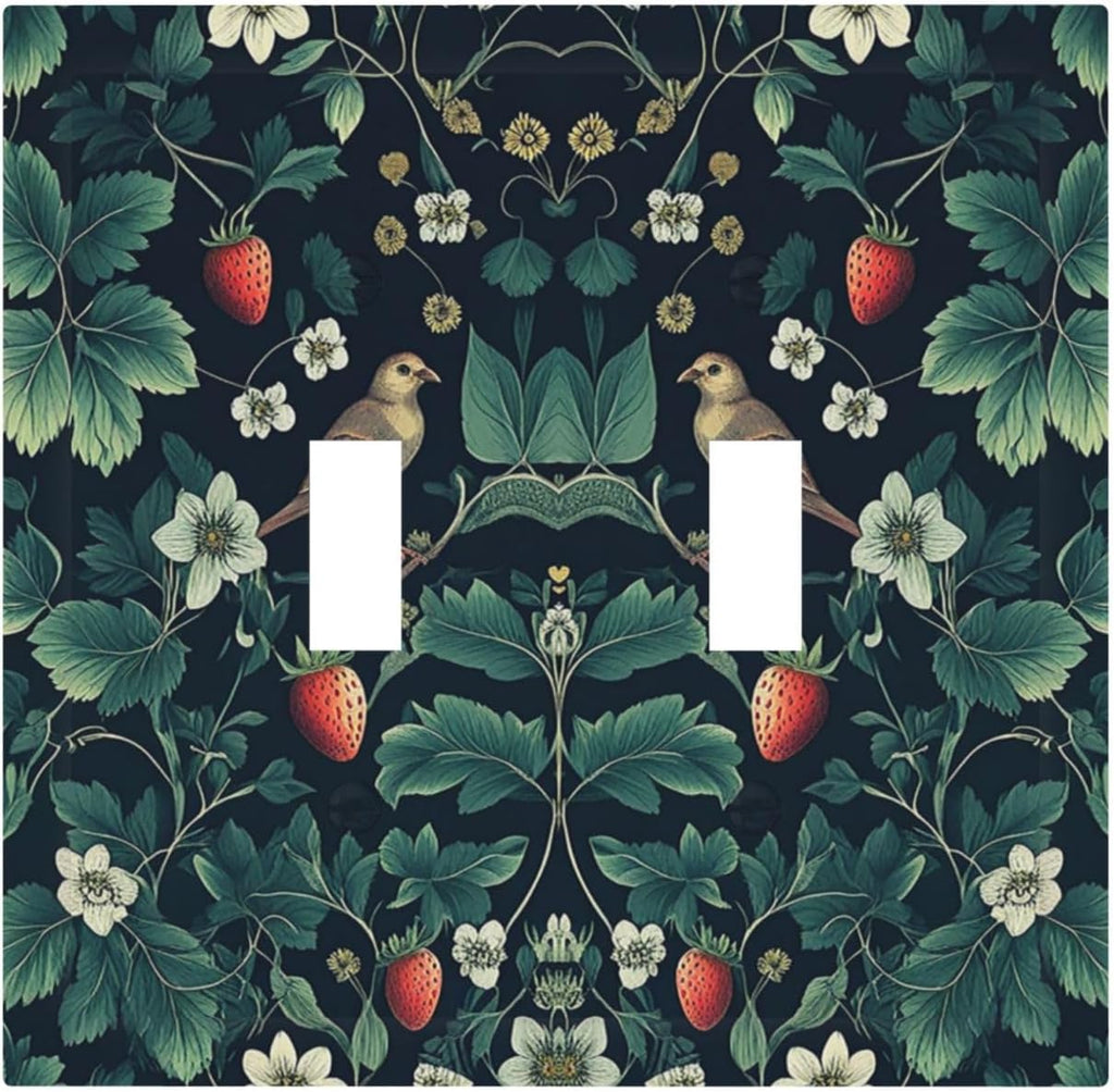 Decorative Switch Plates Strawberry Birds Flowers Plant Morris Floral 2 Gang Double Toggle Outlet Light Switch Cover Wall Plate Electrical Faceplate for Bedroom Farmhouse Decor