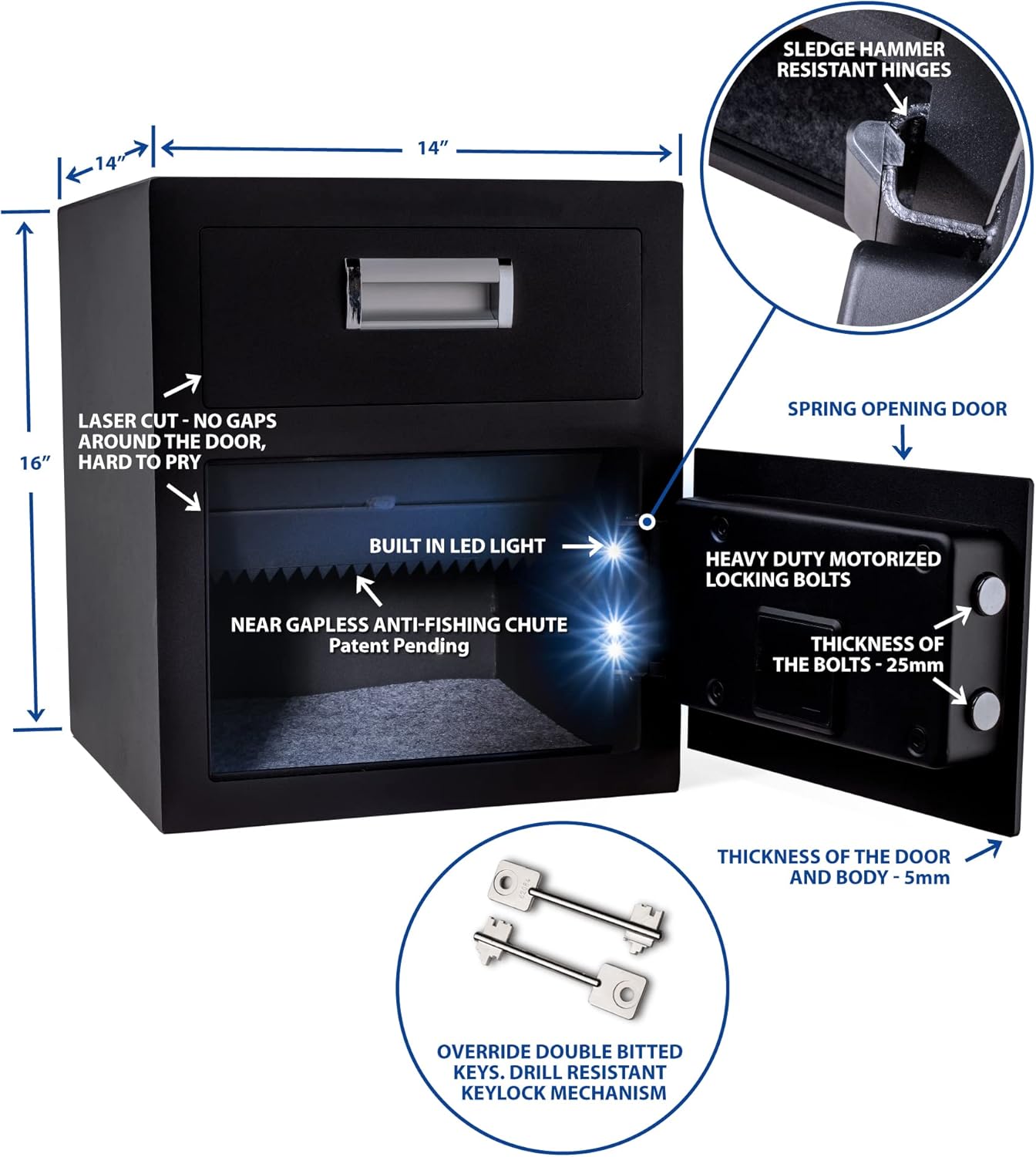 Viking Security Safe VS-40DS Heavy Duty Depository Safe with Drop Slot – Digital Keypad Money Safe for Cash, Business, Home, Office, Retail – Anti-Fish Design, LCD Display, Motorized Lock, Backup Key
