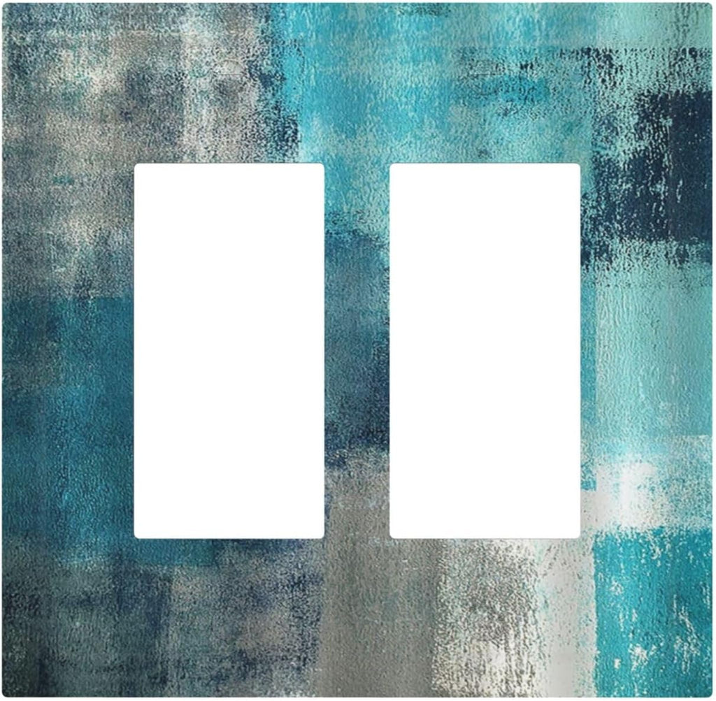Decorative Outlet Covers Teal Blue Modern Geometric Abstract Turquoise Green 2 Gang Double GFCI Rocker Electrical Wall Panels Light Switch Cover Plate for living Room Bedroom Decor