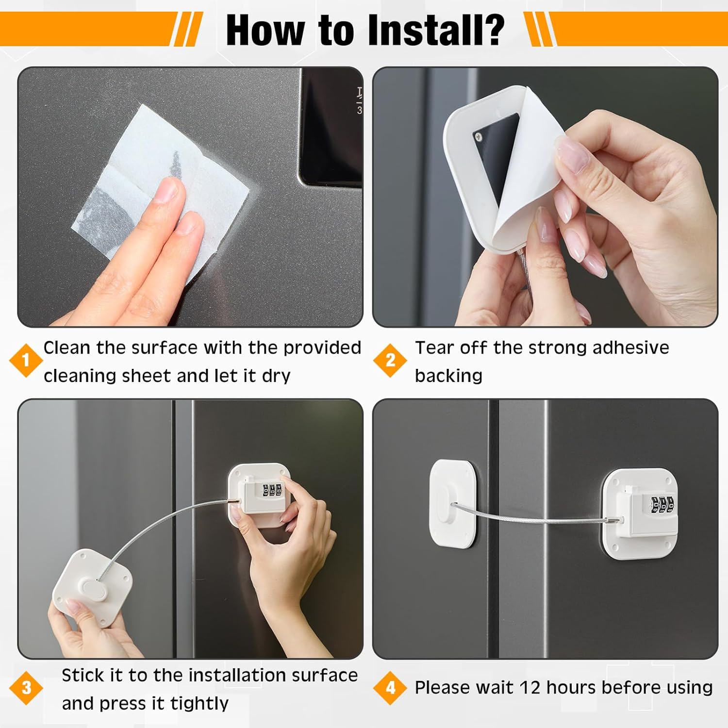 8 Pack Fridge Lock Heavy Duty Locks for Fridge Freezer Lock for Child Safety Cabinet Coded Adhesive Combination Refrigerator for Drawers Cabinet Window Easy Install No Drilling Black(White)