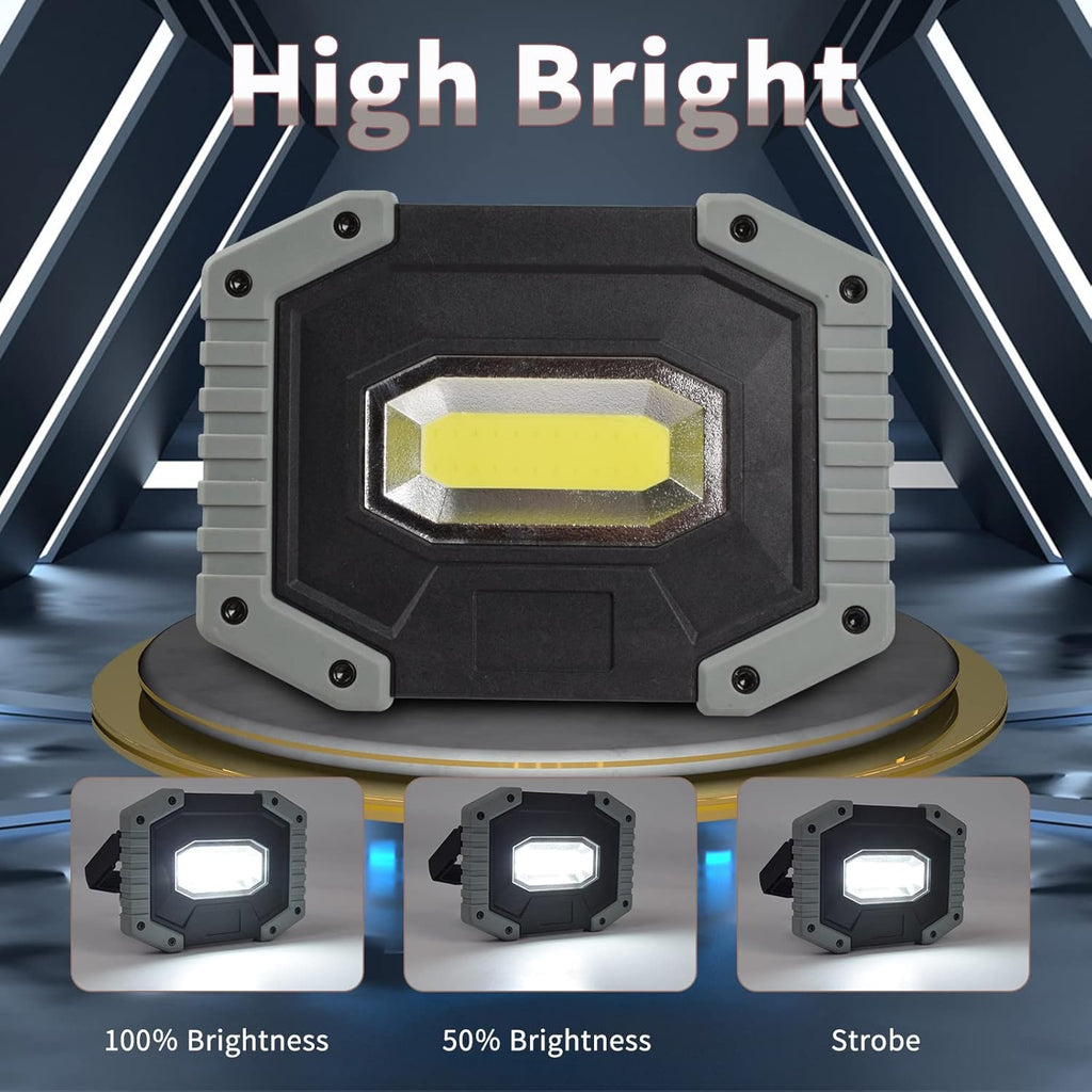 OTYTY LED Work Light 2-Pack, 30W 1500LM Portable Rechargeable Flood Lights with Magnetic Base, 4200mAh Battery for Outdoor, Camping, Hiking, Emergency, Car Repairing, Job Site Lighting (W841 Grey)