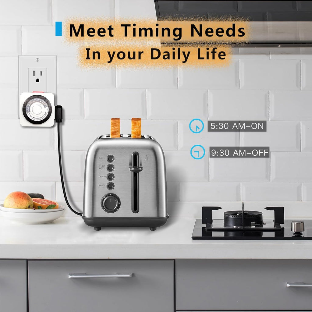 Timers for Electrical Outlets Indoor, 24-Hour Dual Outlet Timer, Christmas Tree Timer Indoor, 3 Prong Light Timers Indoor, Daily Cycle, 125V 15A, ETL Listed, 2-Pack