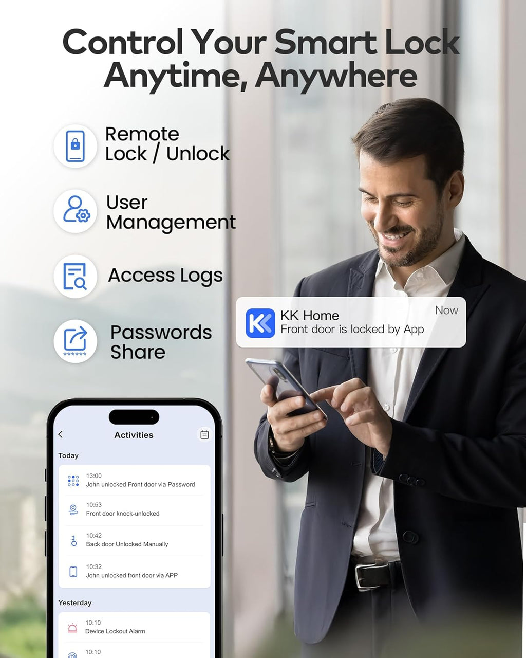 TEEHO TE012W WiFi Smart Lock, Fingerprint Door Lock with Built-in Wi-Fi, Keyless Entry Keypad Smart Deadbolt, App Remote Control, Alexa Compatible, IP55 Waterproof for Front Door – Satin Nickel