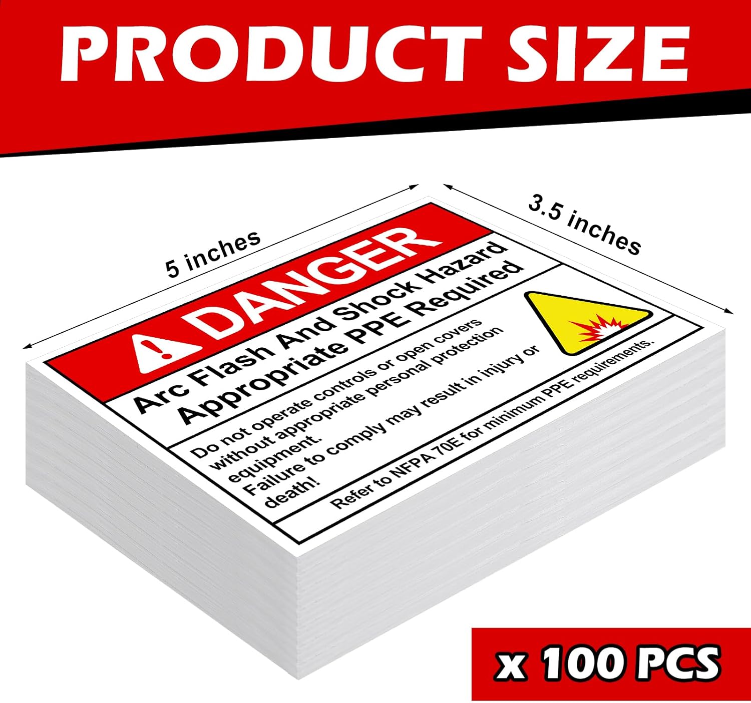 100 PCS Danger Arc Flash and Shock Hazard Label - 5 x 3.5" Warning Safety Appropriate PPE Required Signs for Electrical Workplace