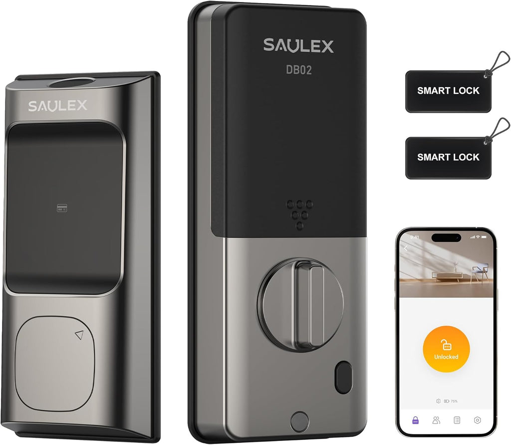 Saulex DB02 Smart Lock, Built-in Wi-Fi,5-in-1 Keyless Entry Front Door Lock, Keypad Deadbolts with App Control, Easy Installation,Auto-Unlock.