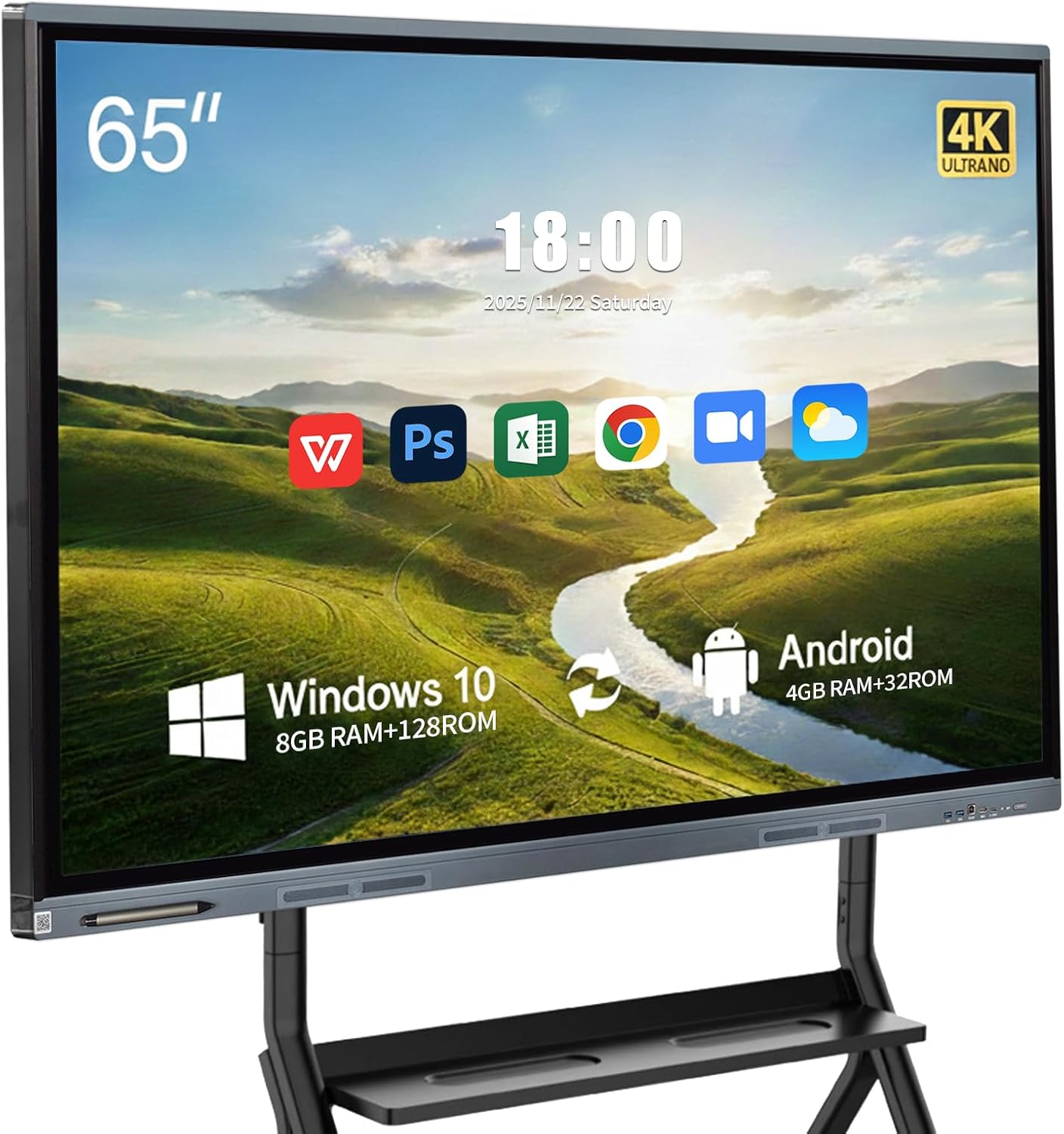 Smart Board 65 Inch Whiteboard Smartboard Interactive Whiteboard, Digital Smart White Board Support Dual System Smartboard for Office Home Business(Wall Mount Included)