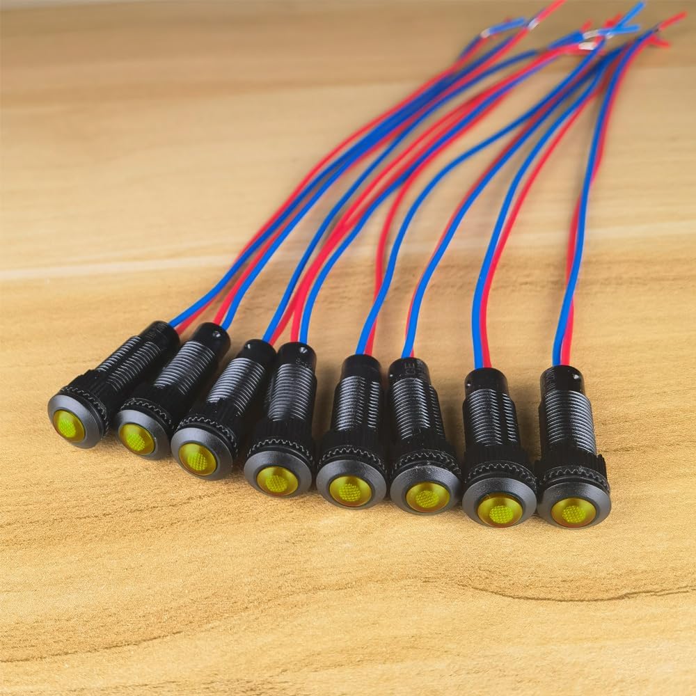 8pcs Yellow Indicator Pilot Light 110VAC Mounting Hole Size 8mm(Flame Retardant Plastic Shell)