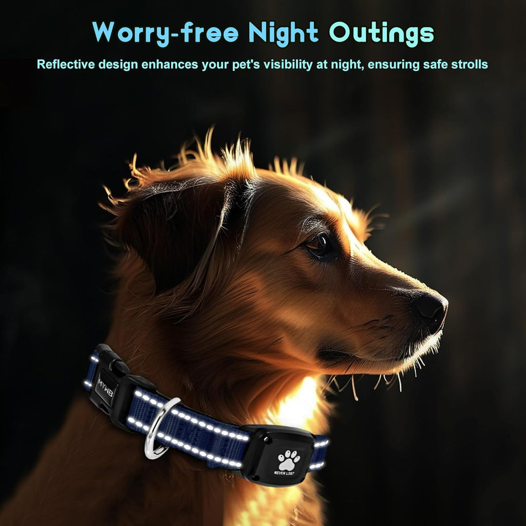 GPS Dog Collar Tracker 2-in-1,Reflective Waterproof Pet Collar,iOS-Only,No Monthly Fees,Unlimited Range,Ideal for Dog Tracking pet Tracker,for Small Medium Large Dogs(XS (10.6"-13.6"), Blue)