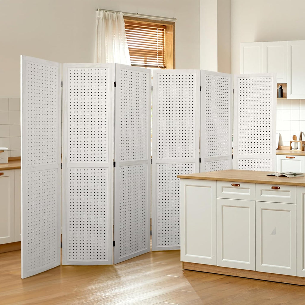 Babion 6 Panel Pegboard Display, Freestanding Folding Privacy Screens for Craft Shows (White)