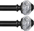 2 Pack Black Curtain Rods, 1 Inch Telescoping Drapery Rod 28 to 48 inch (2.3 to 4 ft), USFOOK Curtain Rods for Windows, Silver Translucent Finials