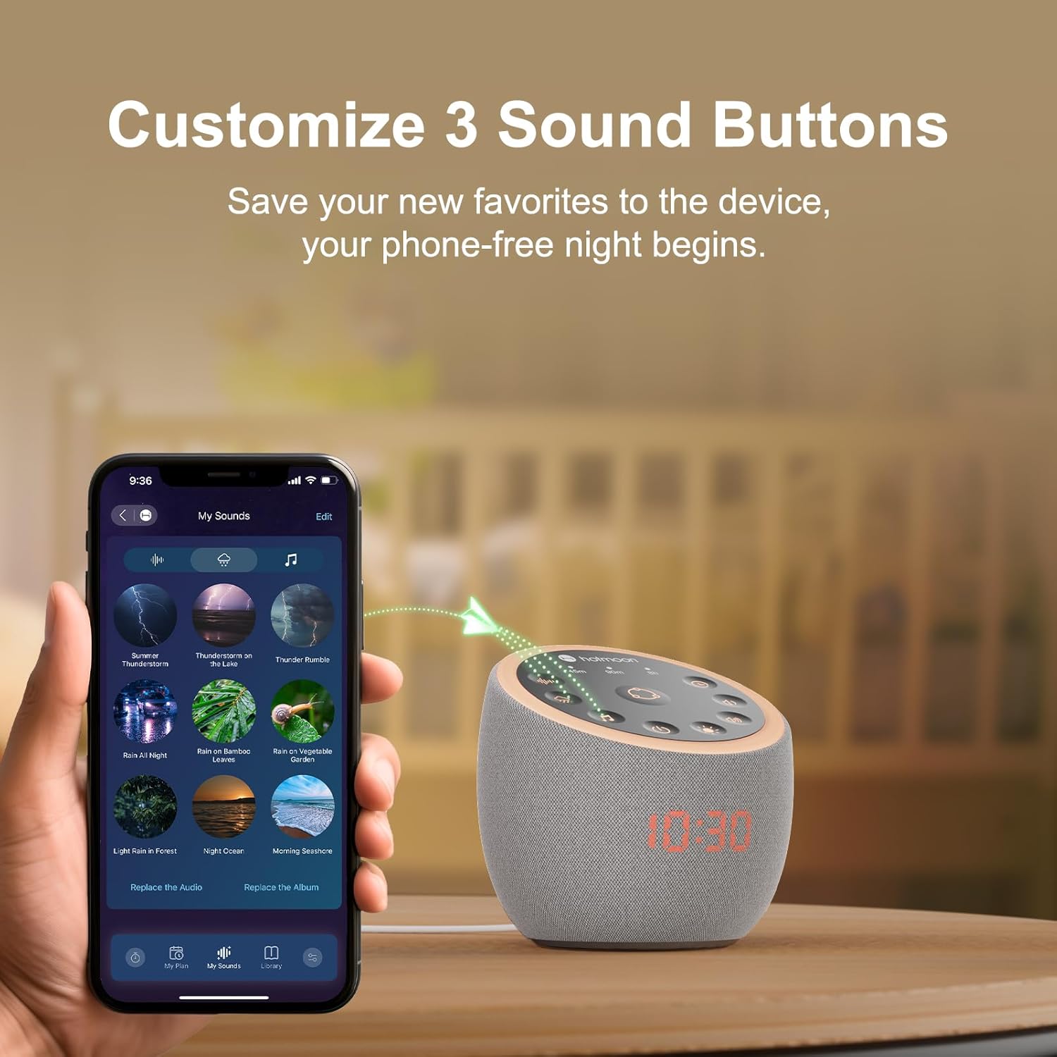 Hotmoon Sound Machine 388 Soothing Sounds White Noise Machine for Babies & Adults, Smart Night Light, Sleeping Timer App Control, Brown Noise Pink Noise Block Out Office Yoga, Plug-in