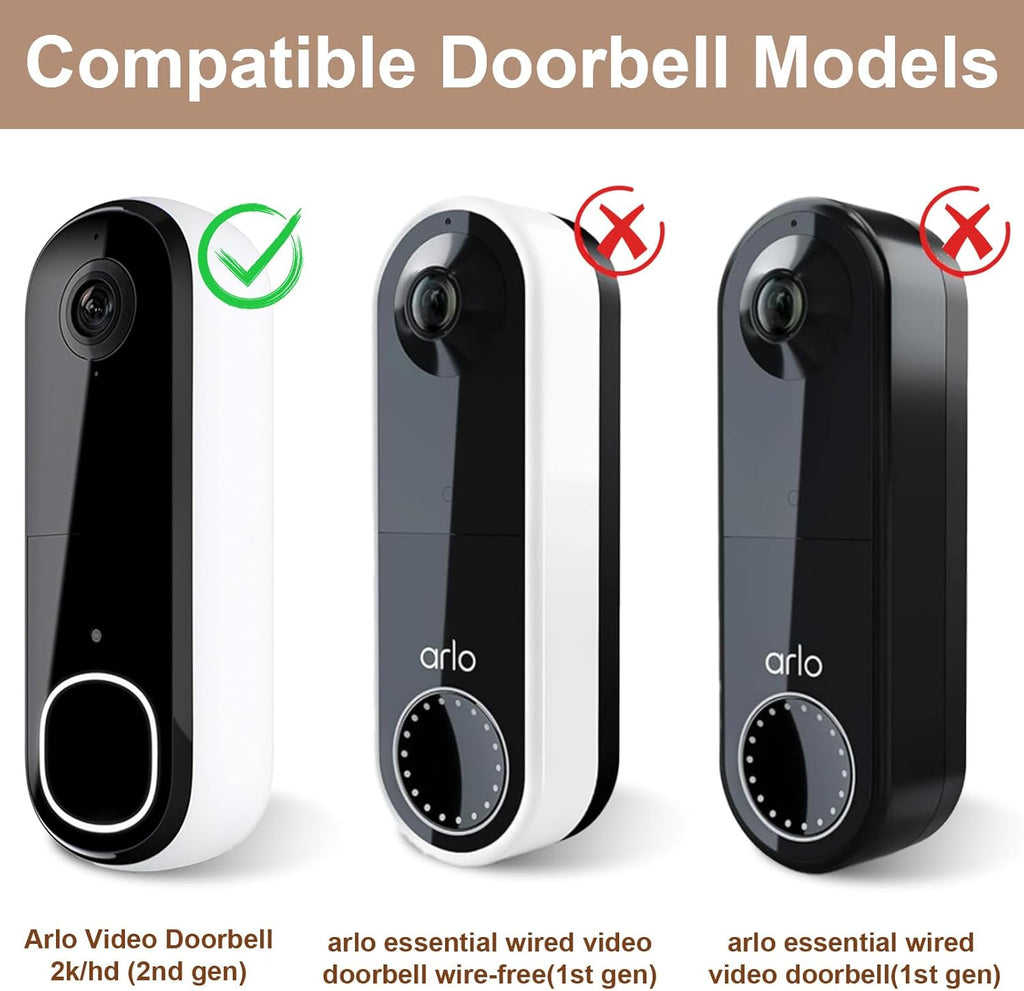 No Drill Adhesive Video Doorbell Mount for Arlo Video Doorbell 2K/HD (2nd Gen), Not Block Doorbell Sensor, Anti-Theft Camera Mount Door Mounting Bracket Holder Accessories for Apartments Houses